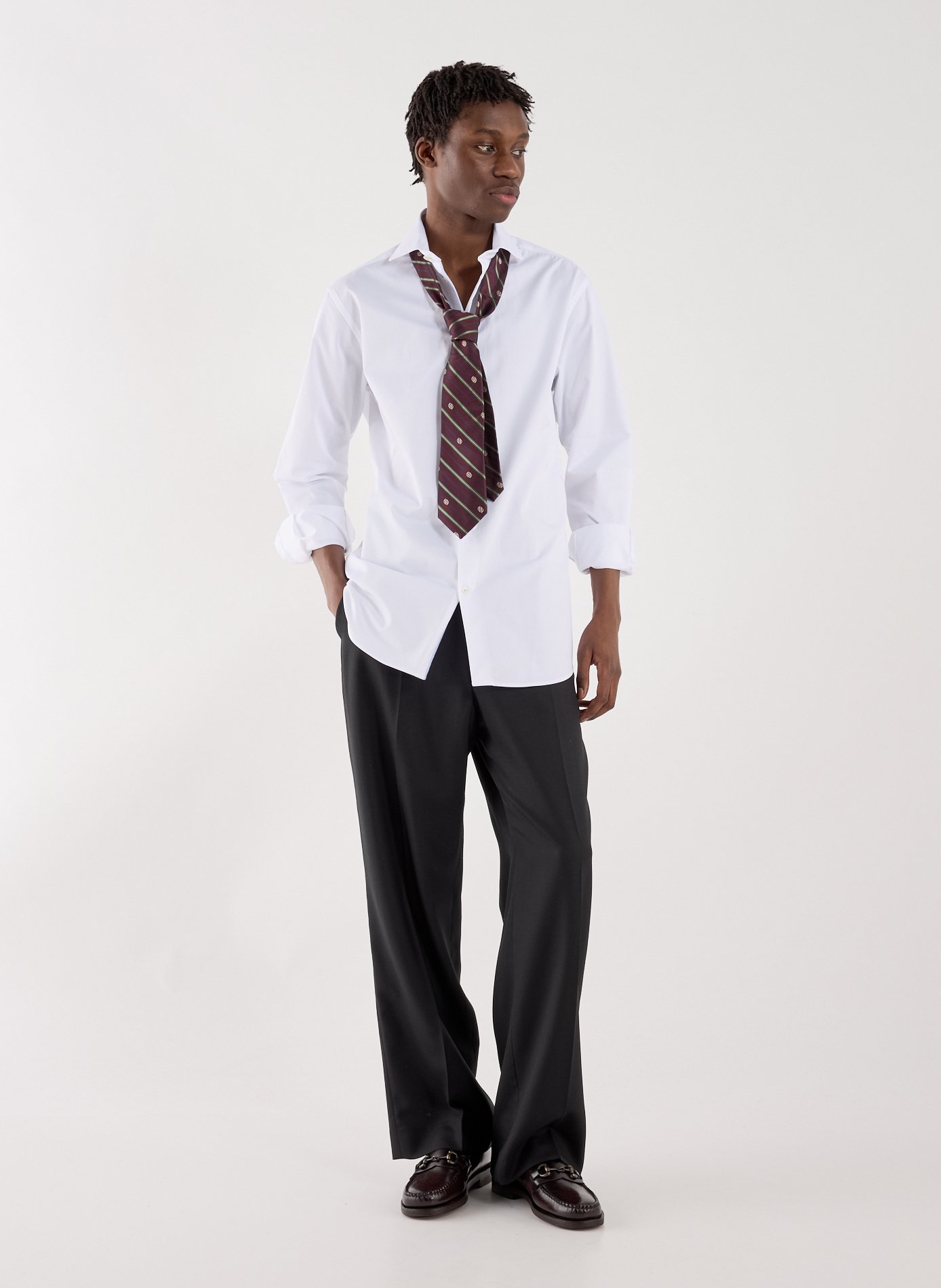 Chemise col classique manches contrastantes en coton AU PRINTEMPS PARIS White