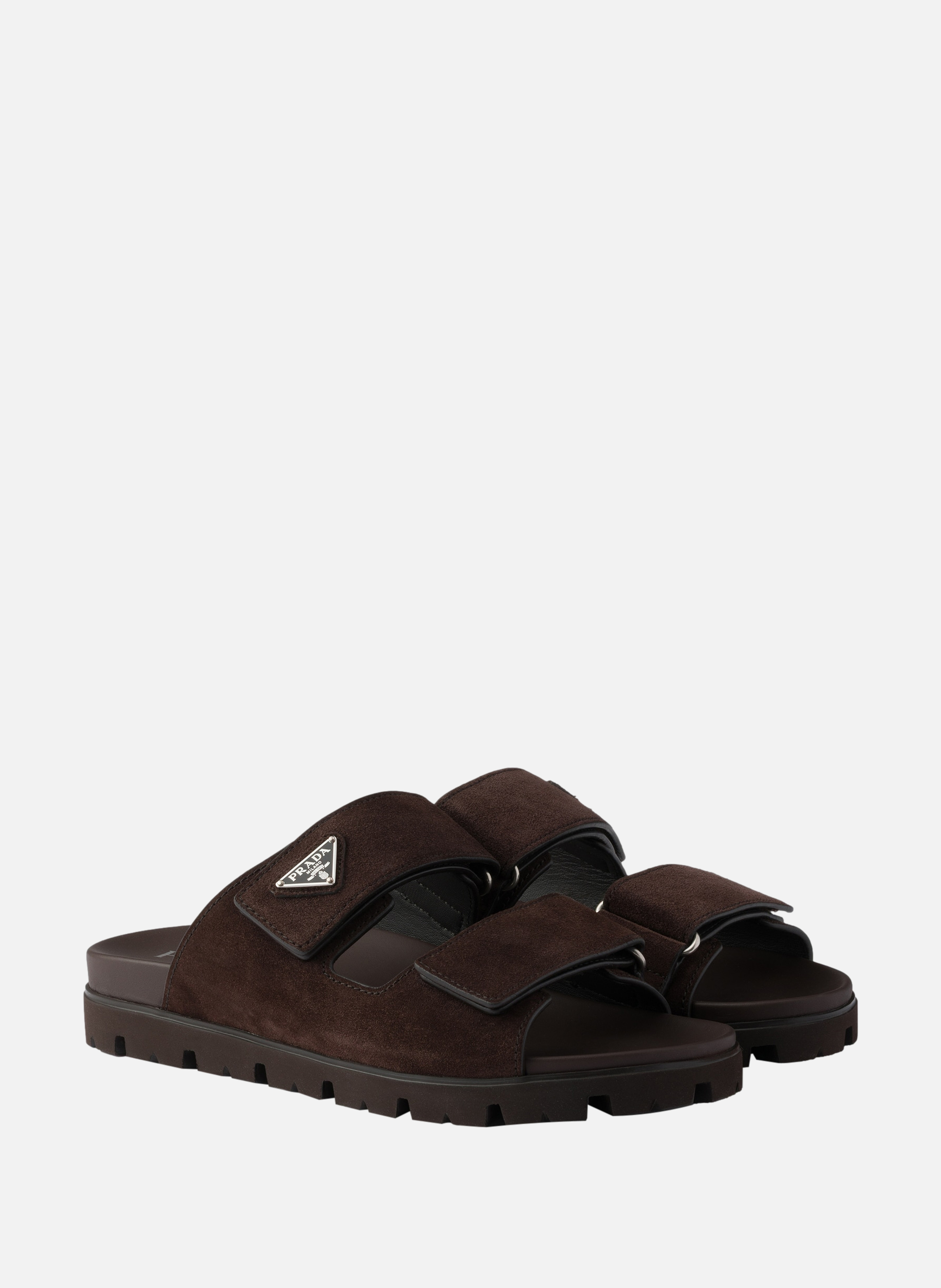 Sandales avec bande en veau velours PRADA Marron