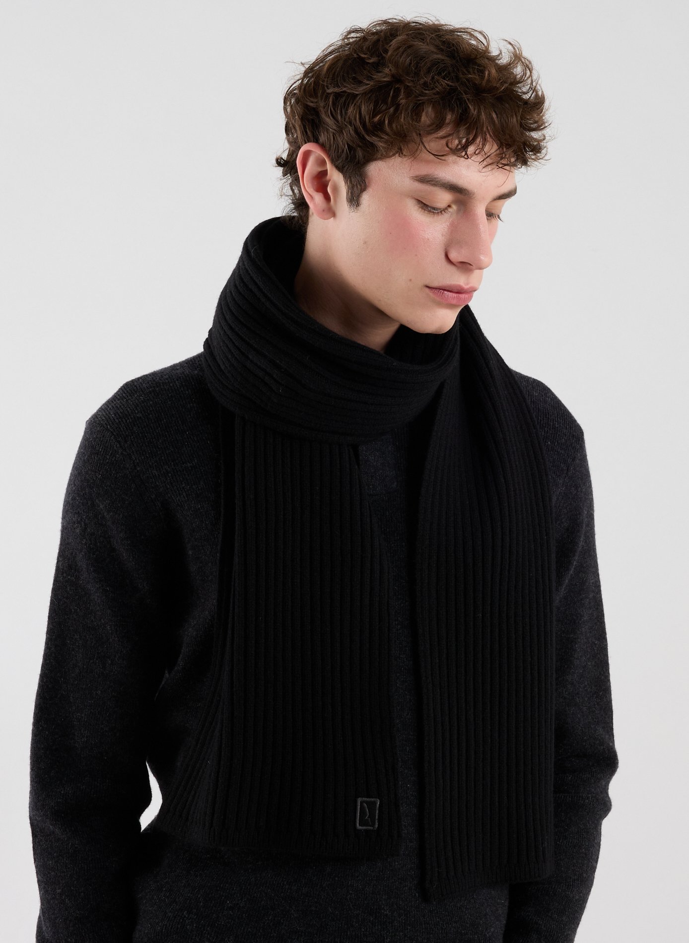 Écharpe en maille côtelée de laine mélangée AIGLE Noir