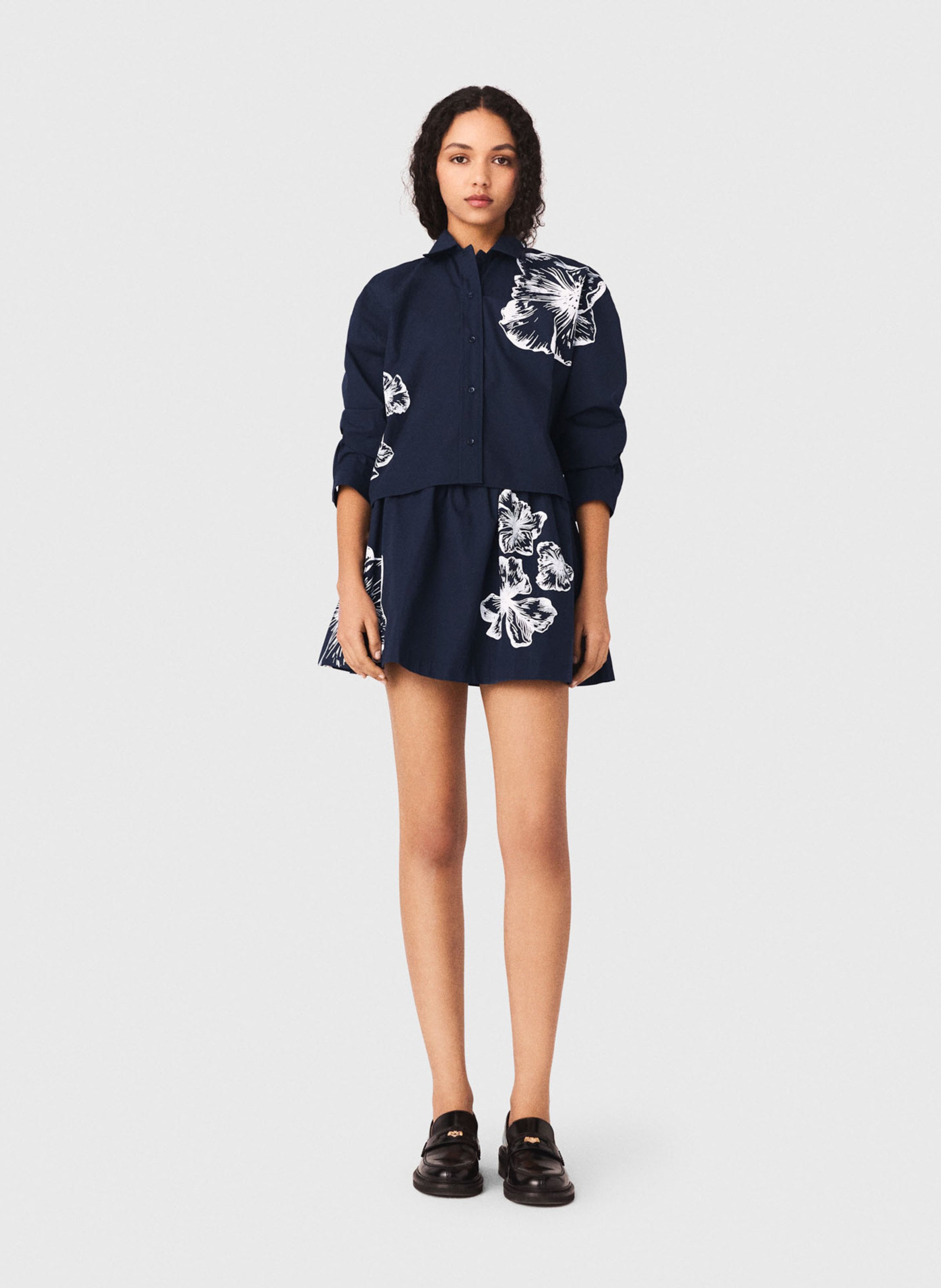 Chemise à imprimé floral en coton MAJE Bleu