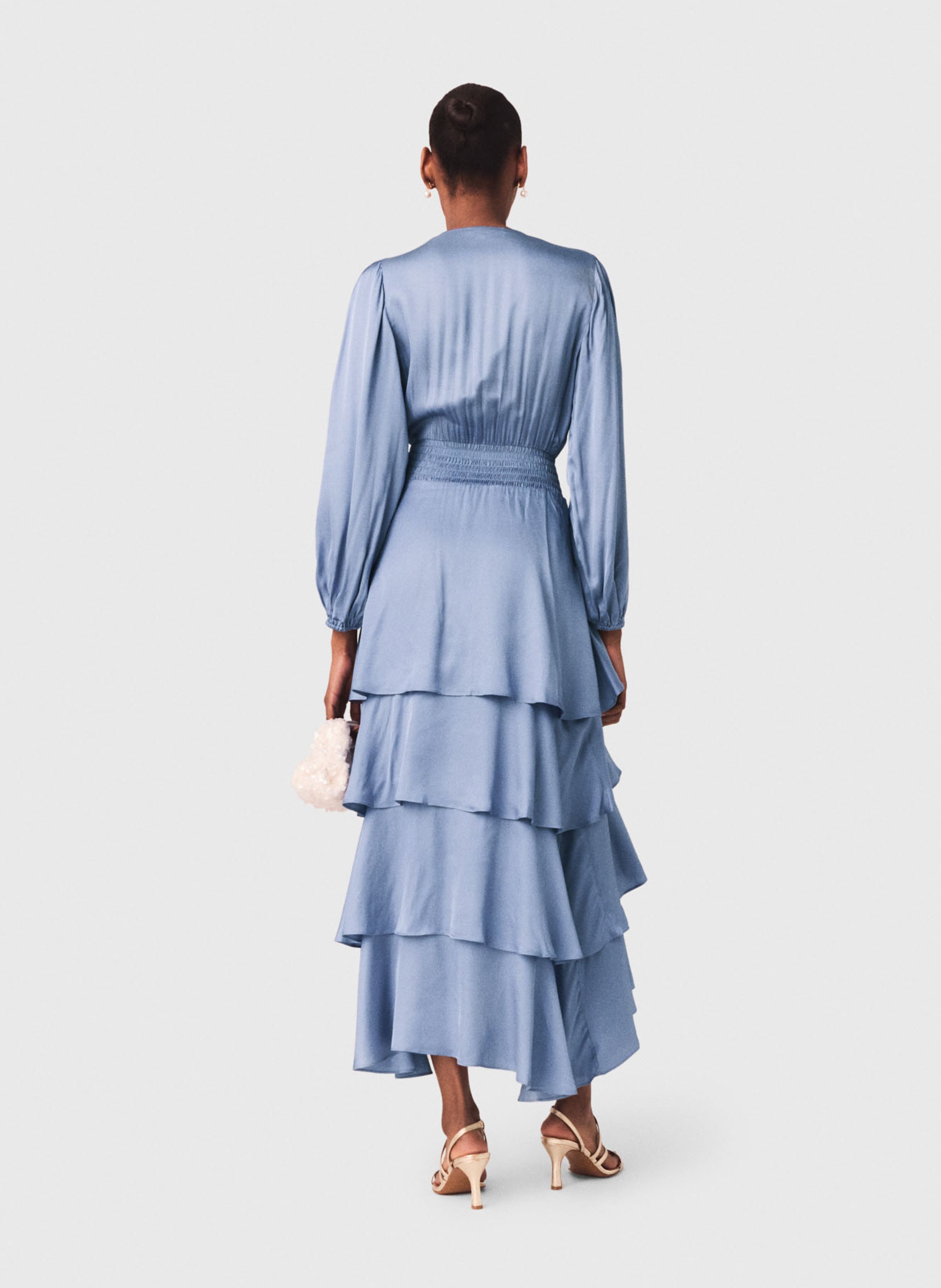 Robe longue cintrée col v MAJE Bleu
