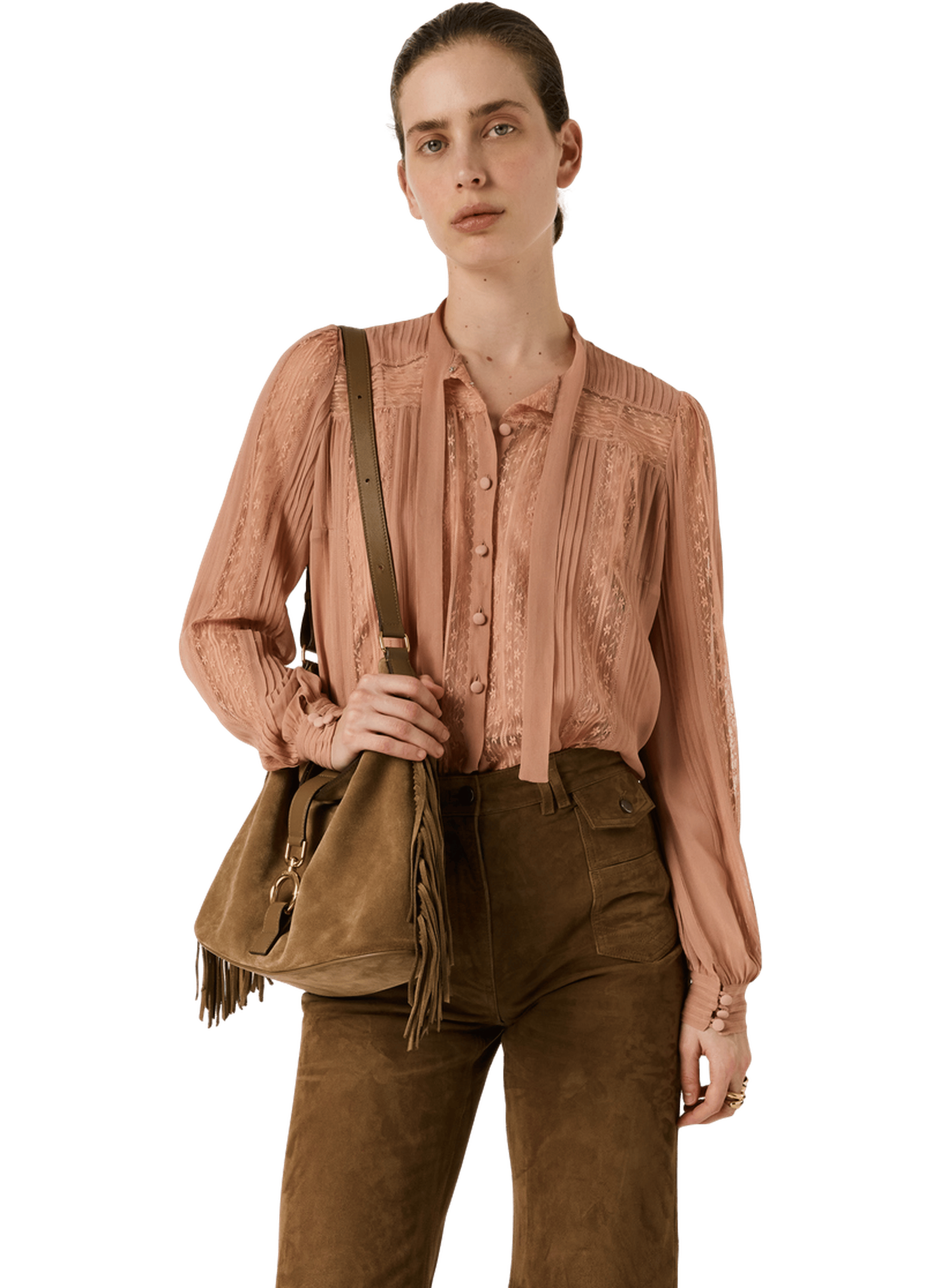 Chemise en dentelle à col lavallière - CYRANA GERARD DAREL Beige