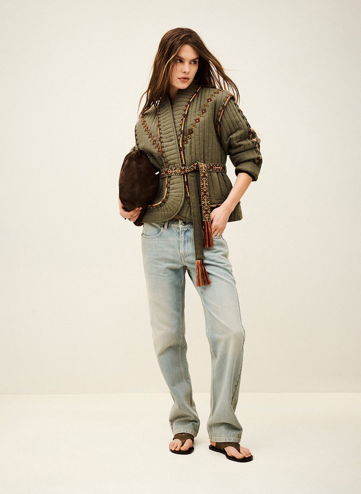 Veste col châle en coton cocoon BA&SH Kaki