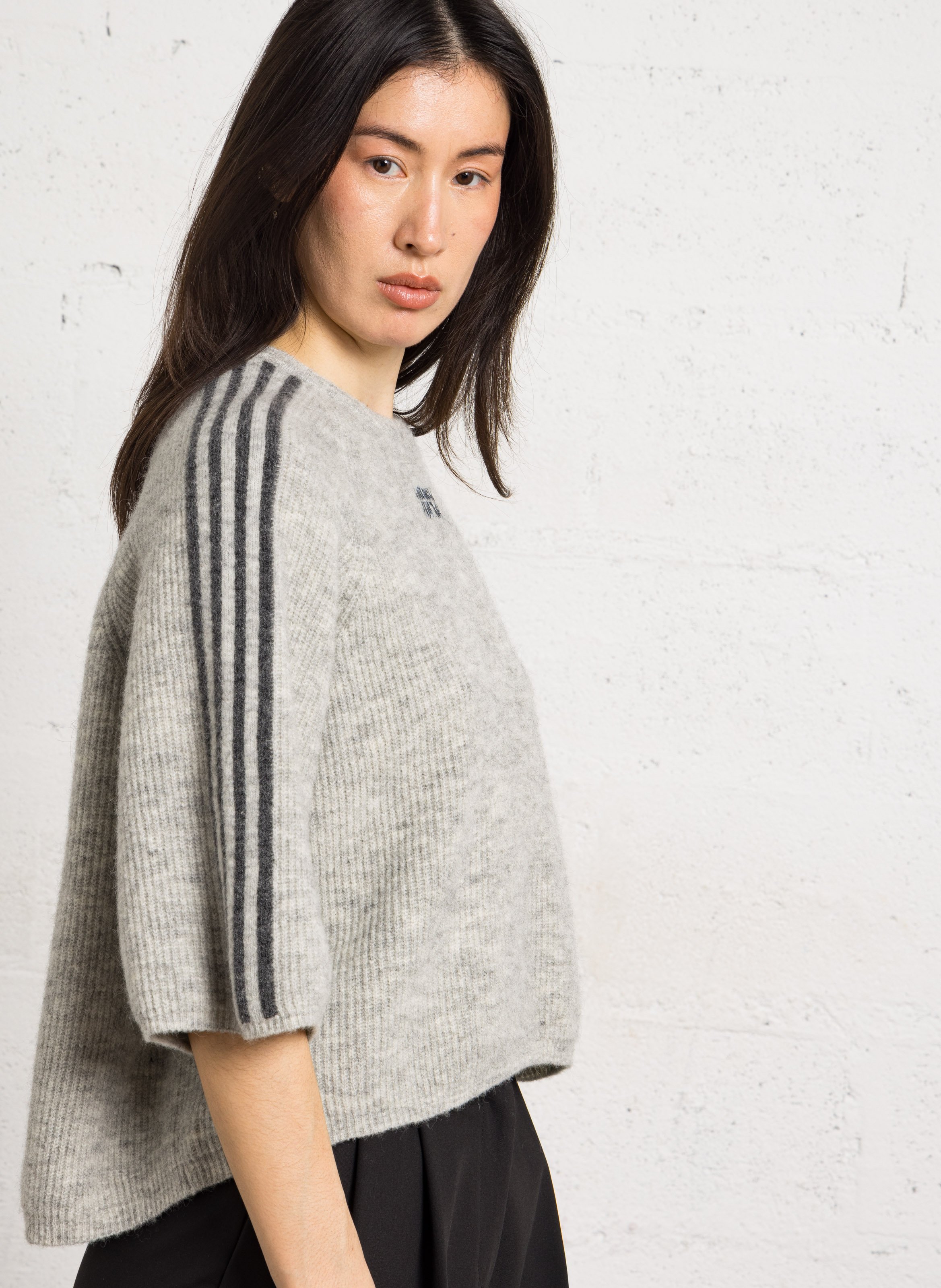 Pull ample col rond brodé en alpaga mélangé vitow AMERICAN VINTAGE Gris