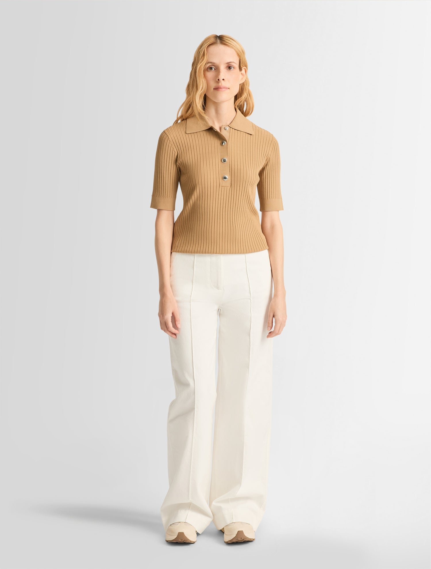 Polo manches courtes vera col chemise coupe ajustée FUSALP Beige