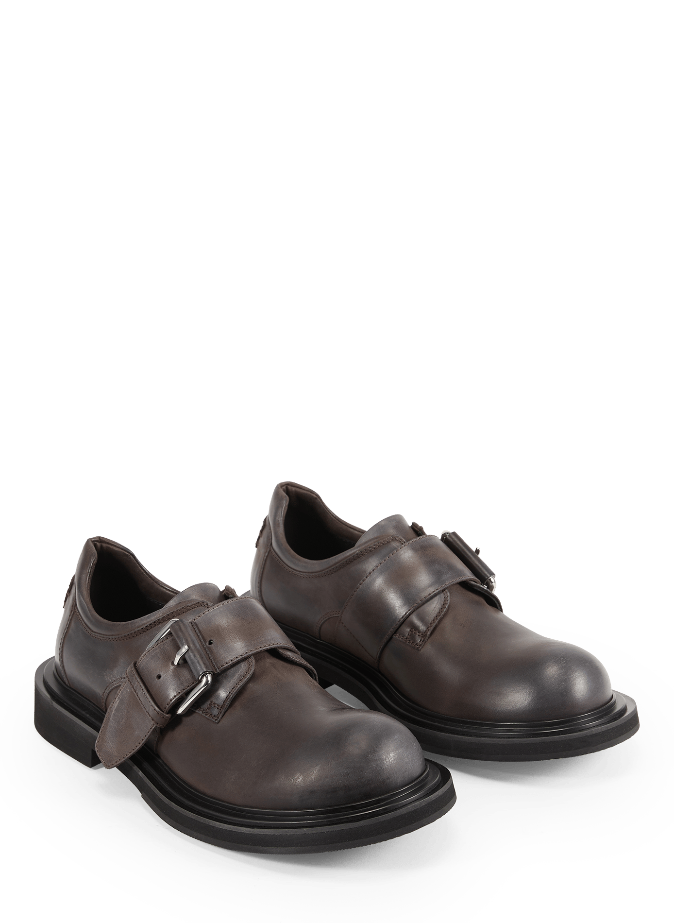 Distressed leather derbies MOSCHINO Brown