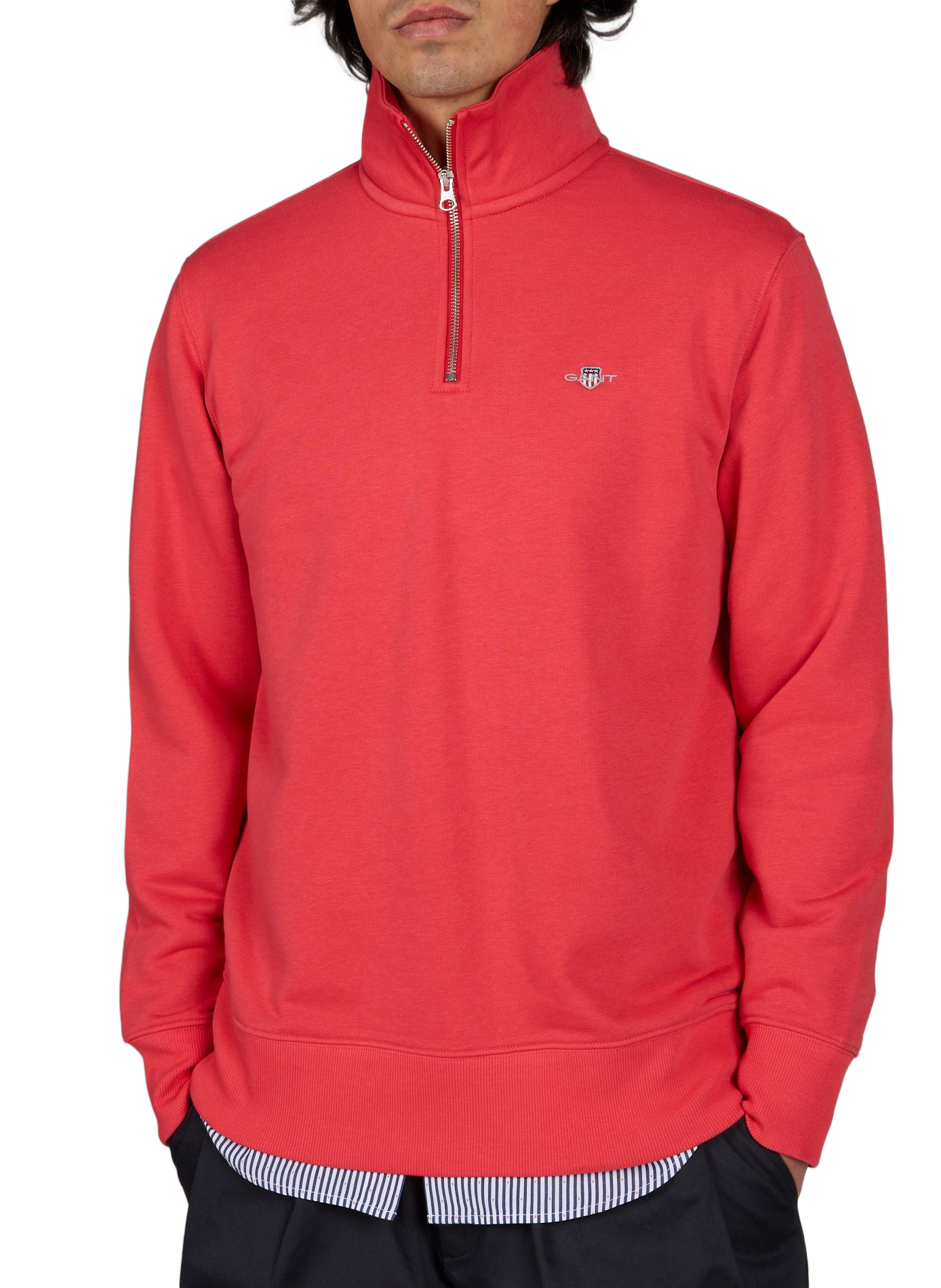 Sweatshirt à col zippé en coton mélangé GANT Rose