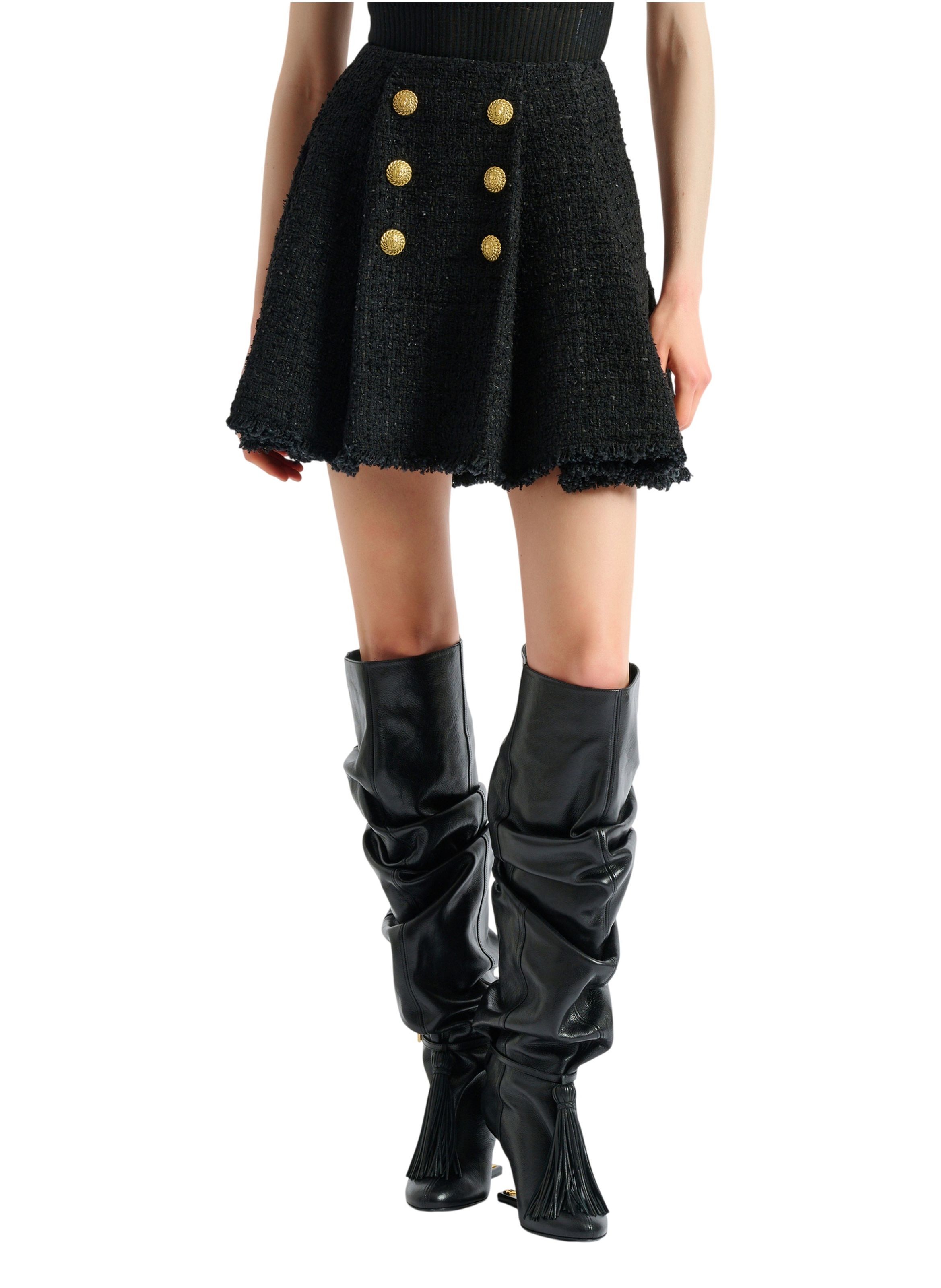 Jupe patineuse en tweed BALMAIN Noir