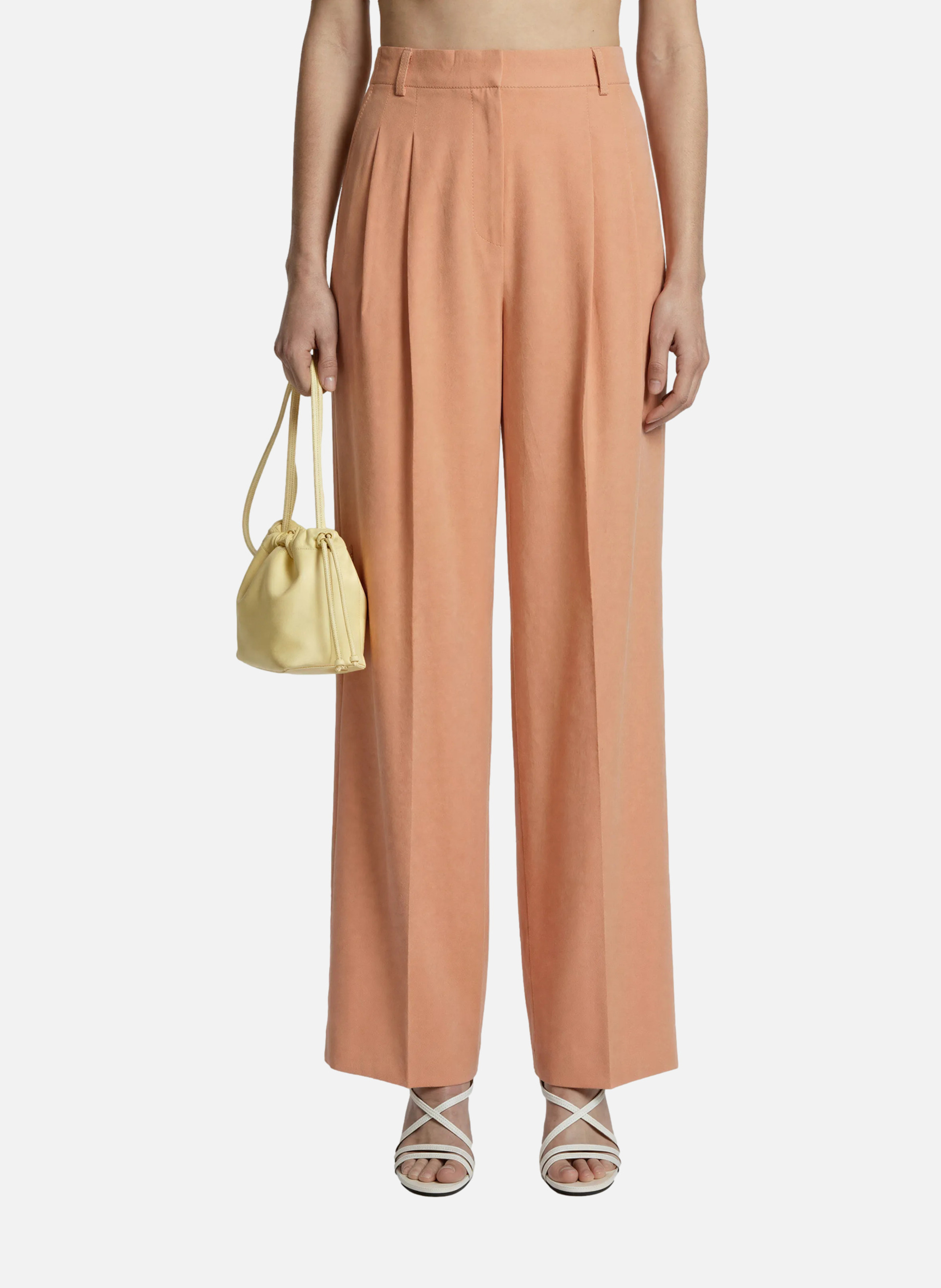 Pantalon de tailleur à pinces large en lin et coton THE KOOPLES Marron
