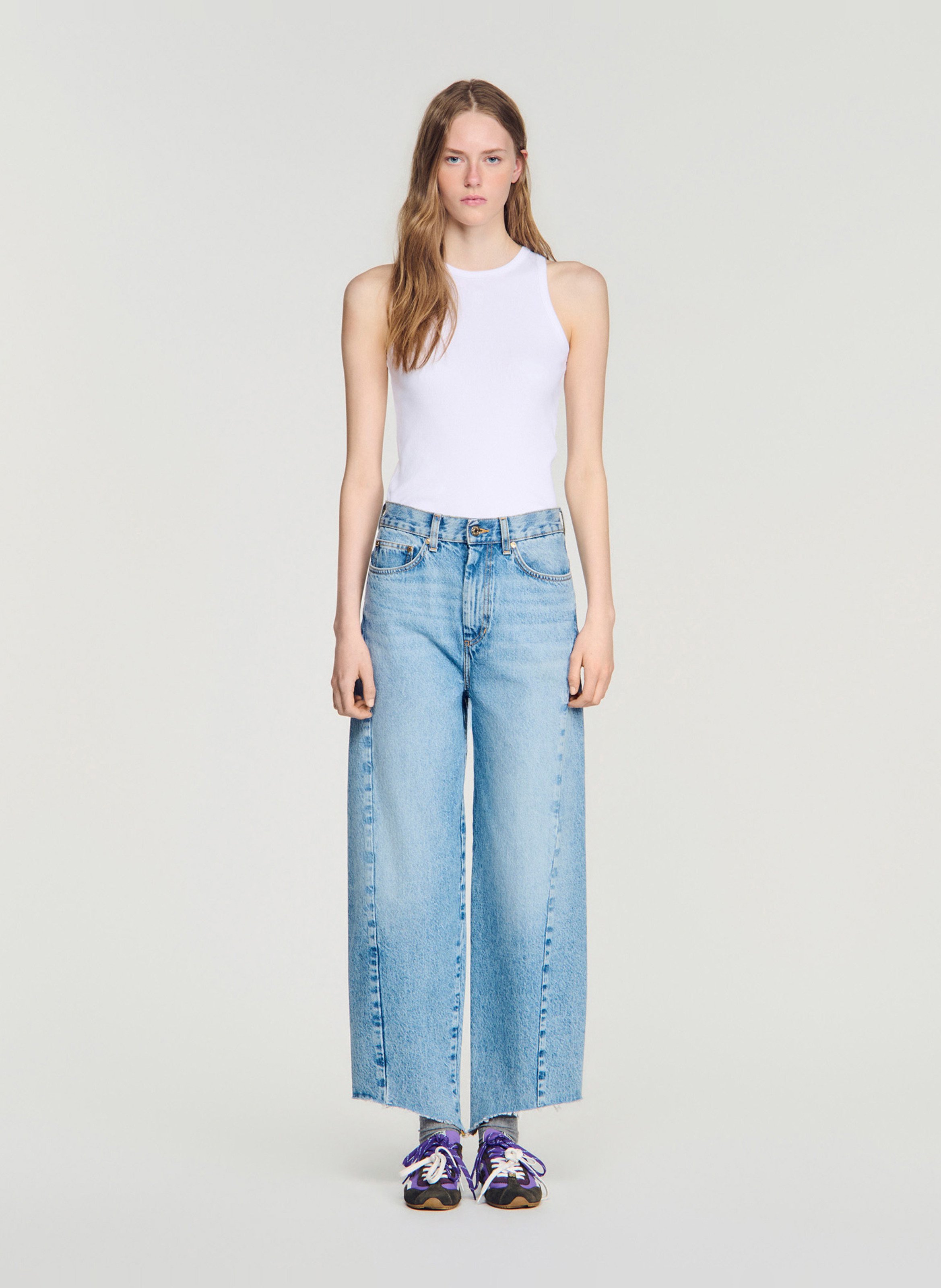 Jean large taille haute à découpes SANDRO Bleu