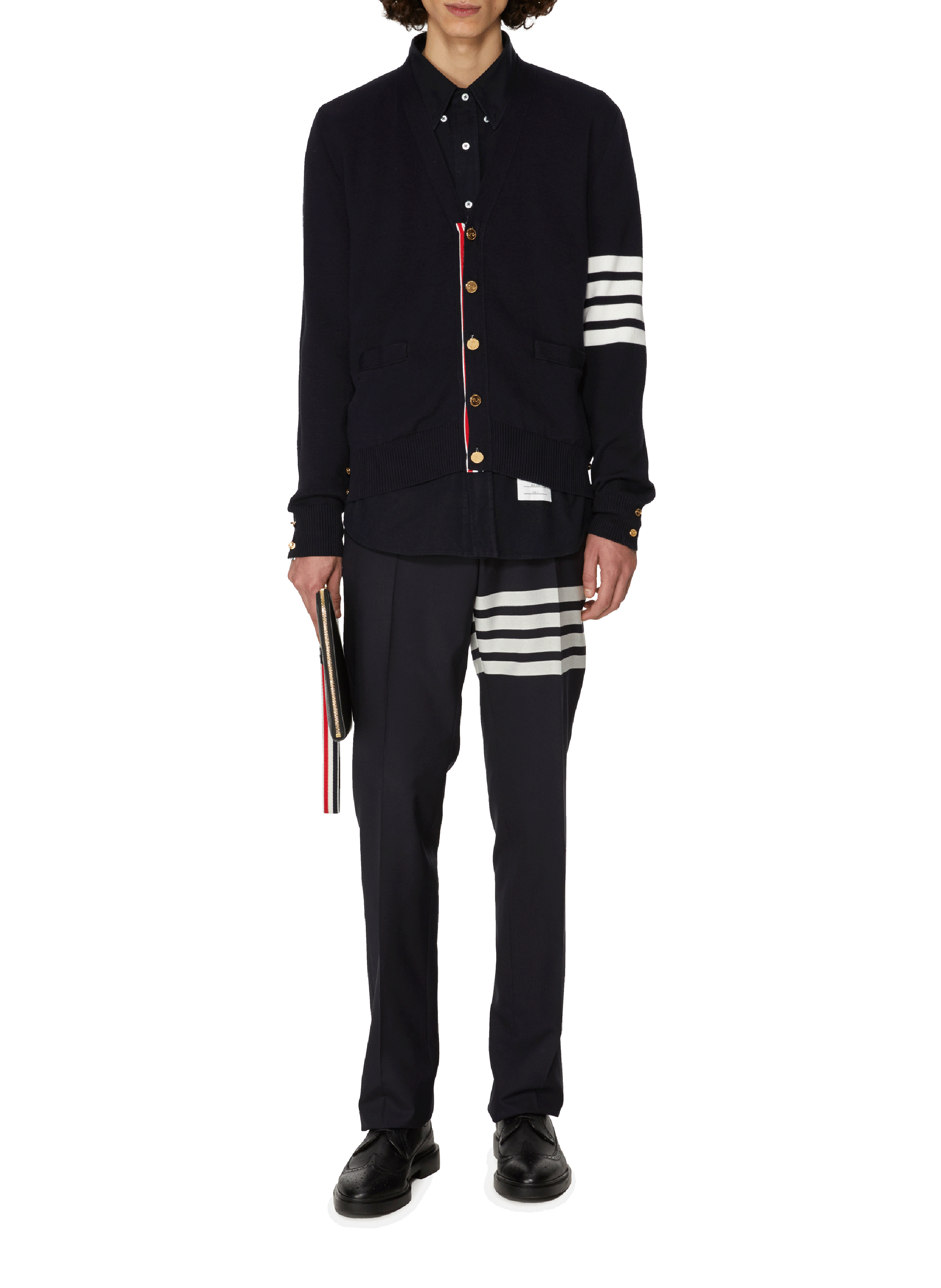 Cardigan mit 4 Bar Milano Stitch aus Baumwolle THOM BROWNE Blau