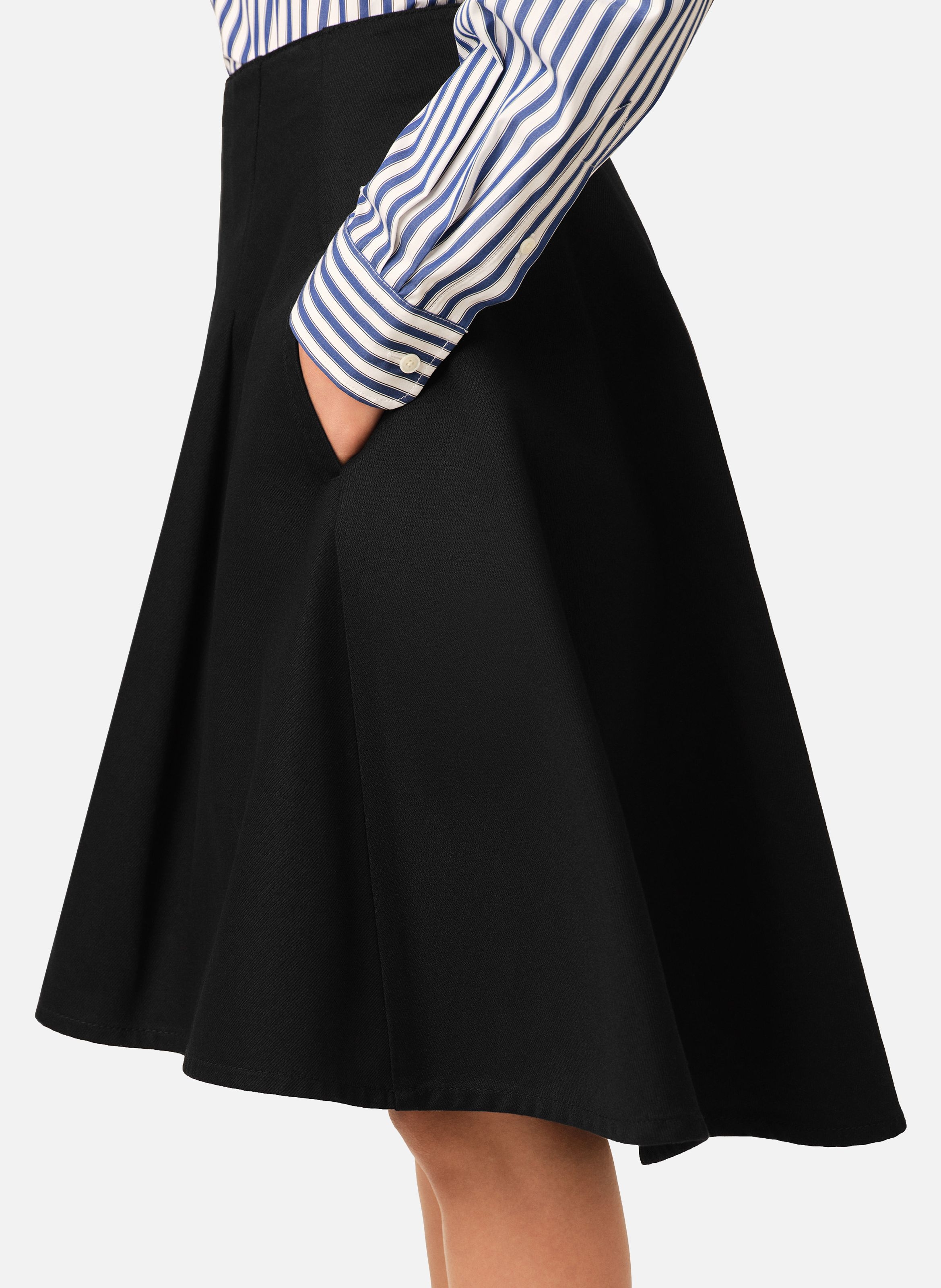 Jupe midi trapèze en coton AMI PARIS Noir