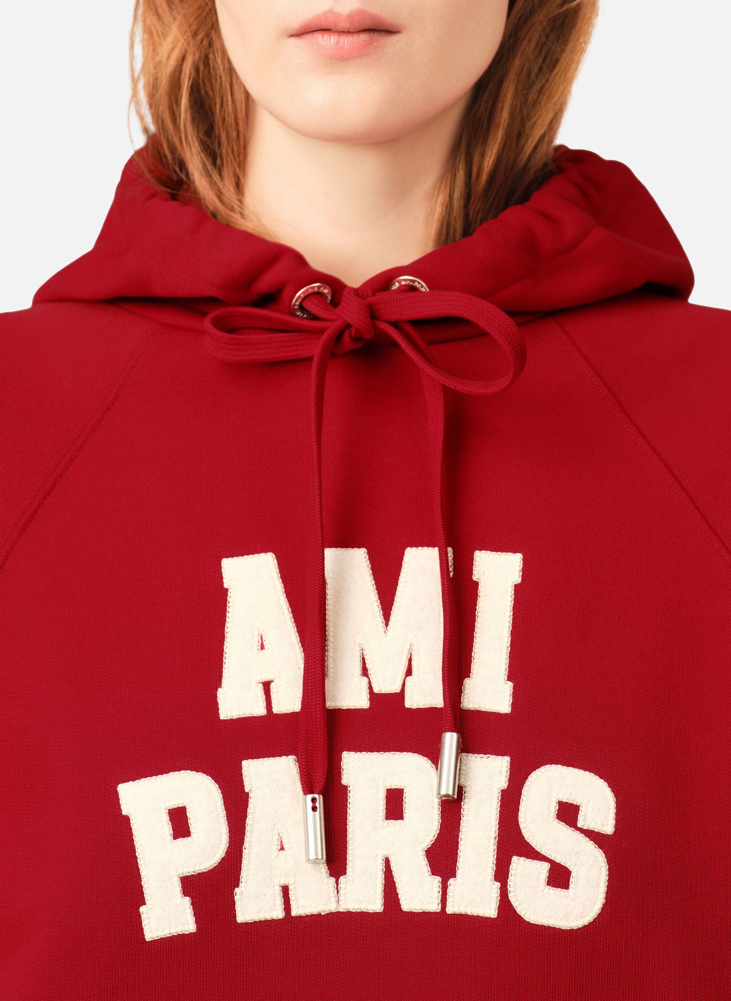 Hoodie unisexe en coton broderie ami paris AMI PARIS Rouge