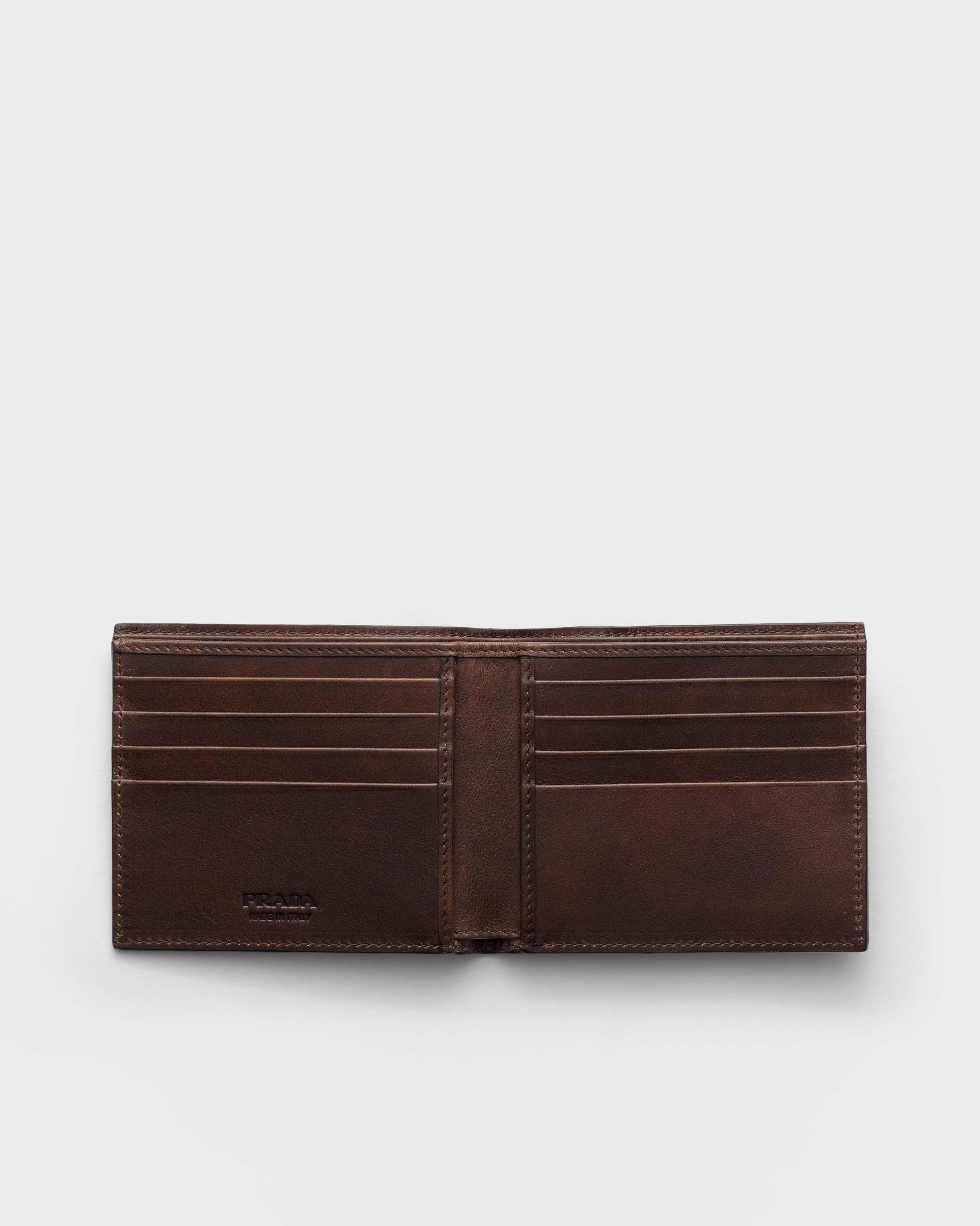 Portefeuille en cuir vieilli PRADA Marron