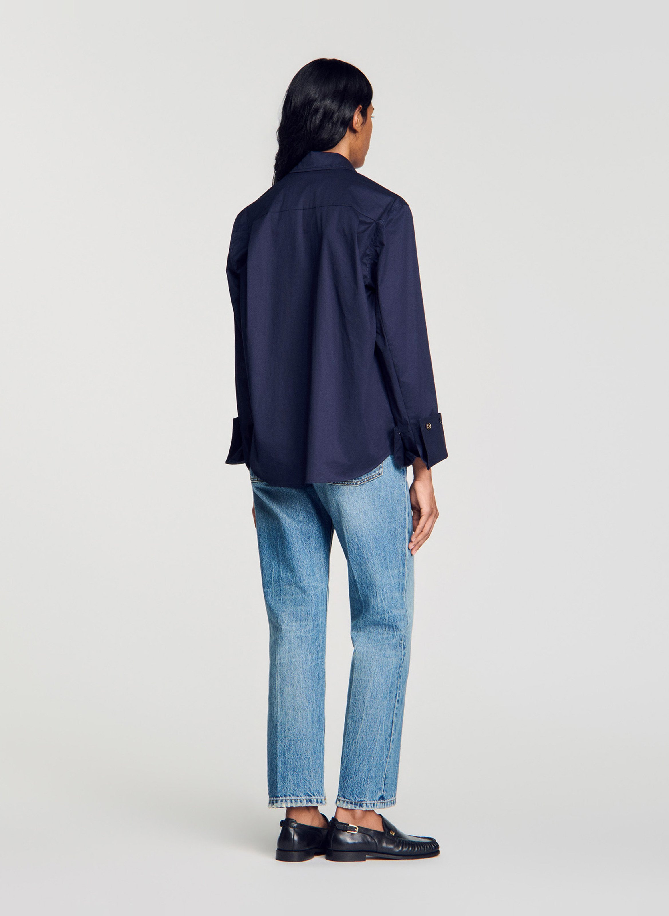 Chemise oversize col classique en coton mélangé SANDRO Bleu