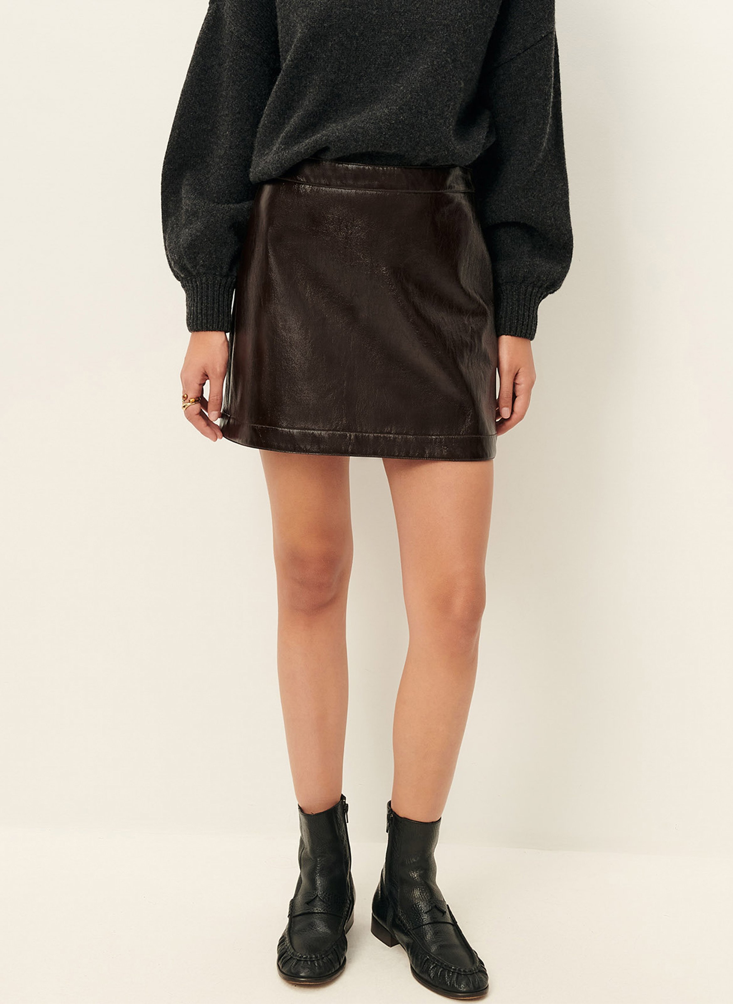 Jupe courte droite abby SESSUN Marron