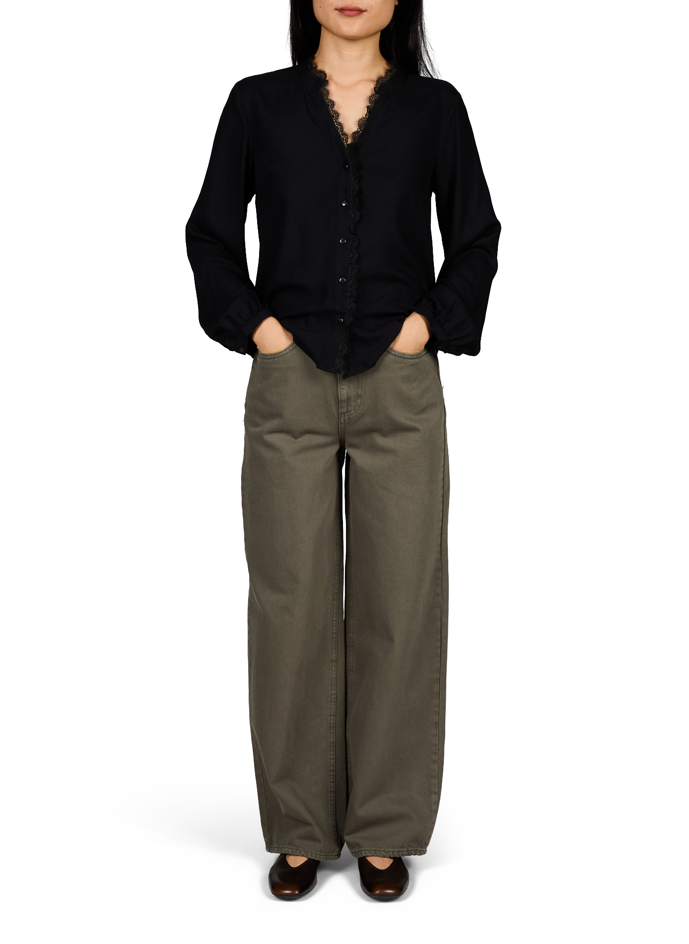 Bluse VIGRACE mit V-Ausschnitt und Spitze VILA Schwarz