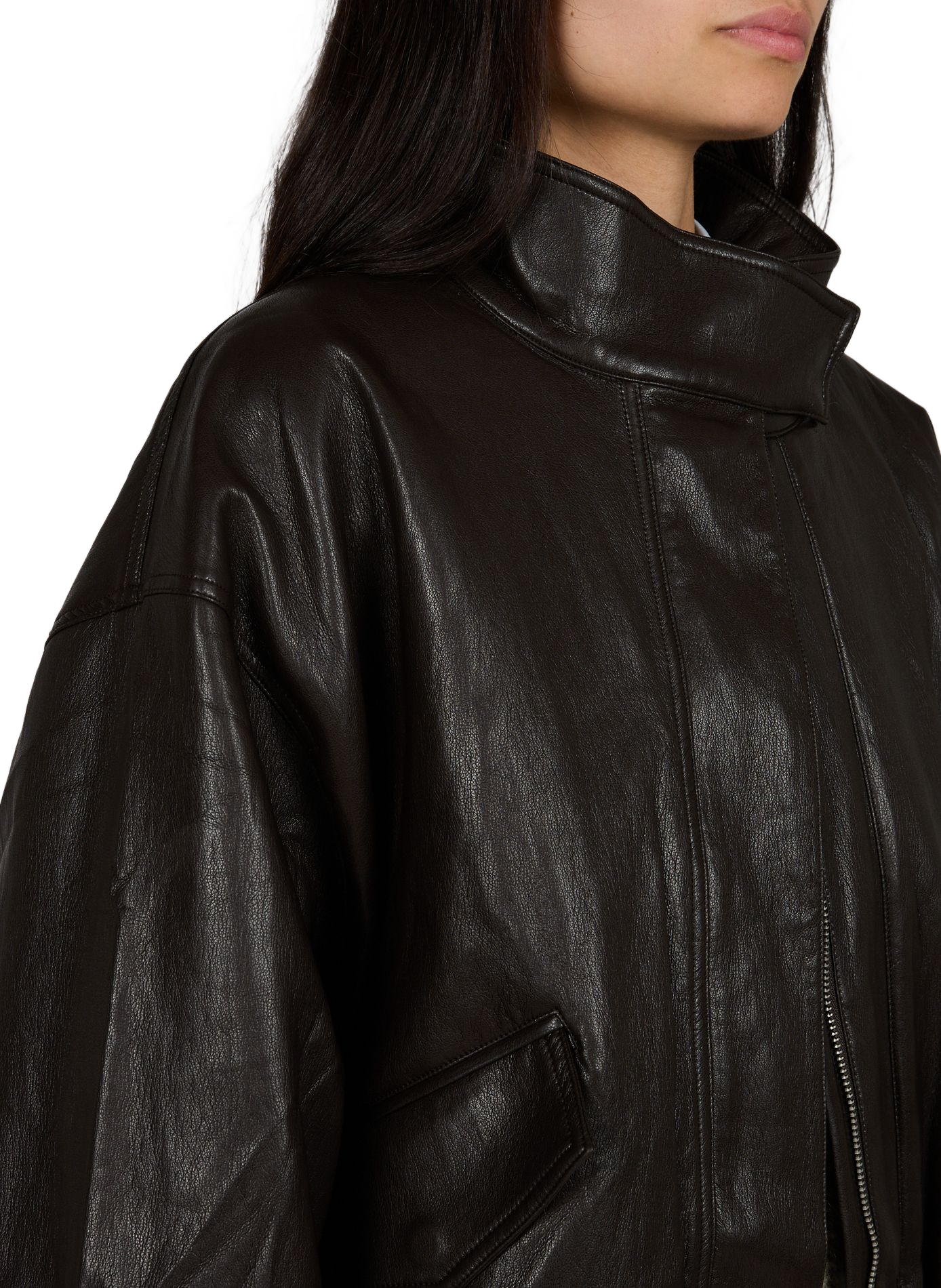 Jacket with high collar leather effect ARTLOVE Brown