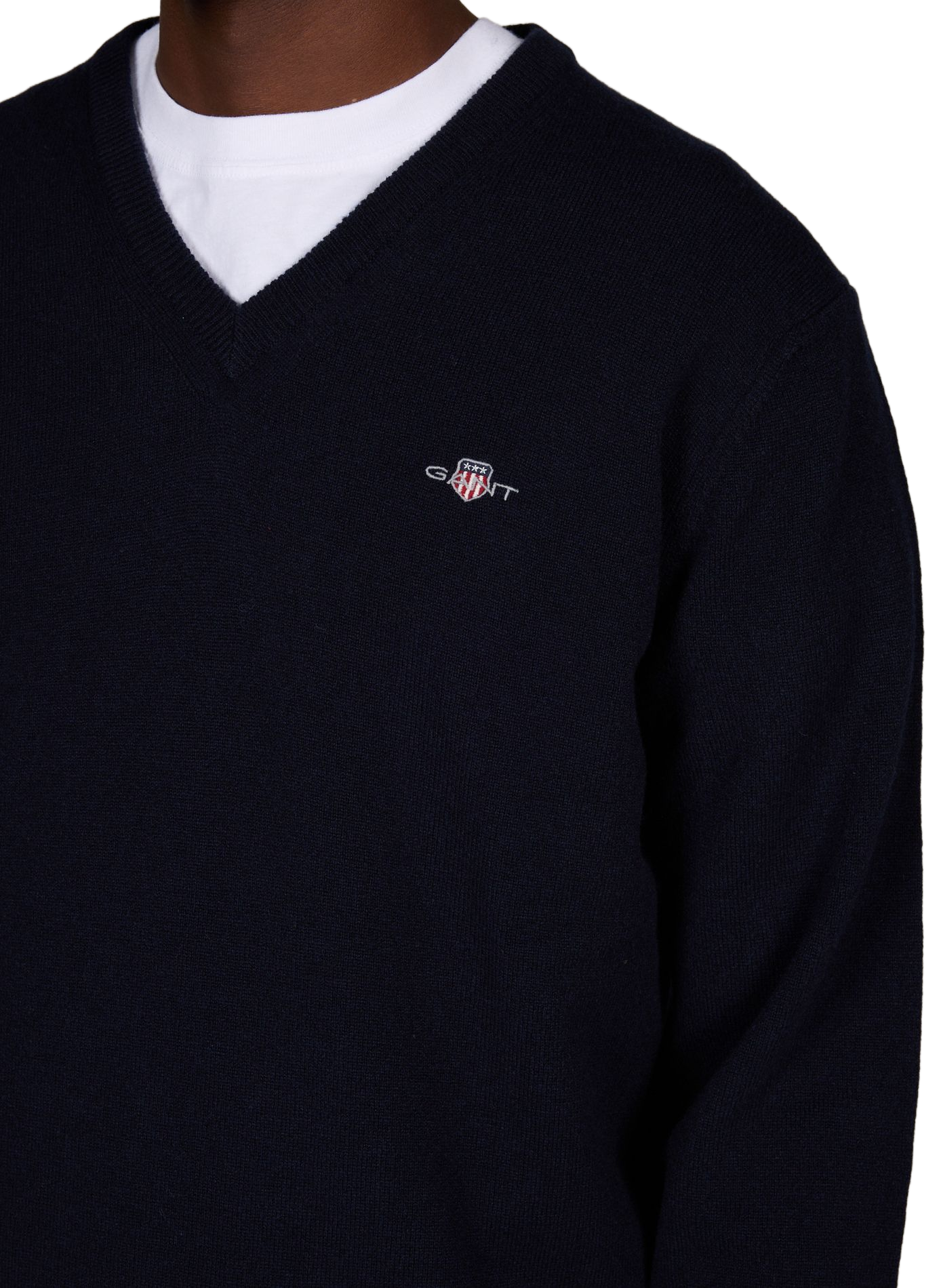 Pull droit à col V en laine mérinos GANT Bleu