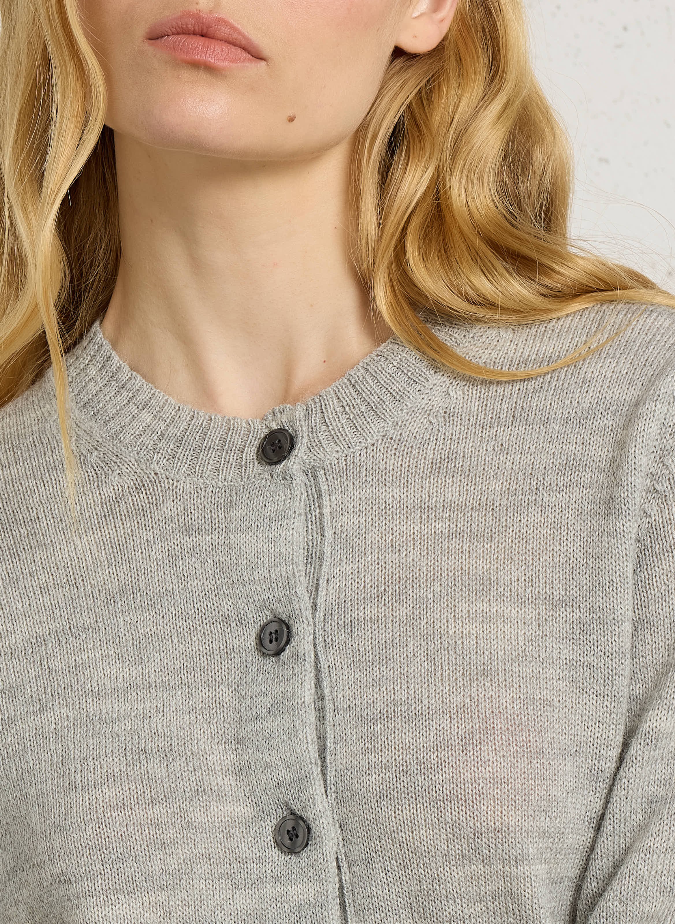 Gilet droit col rond en laine mérinos et alpaga griffith SOEUR Gris