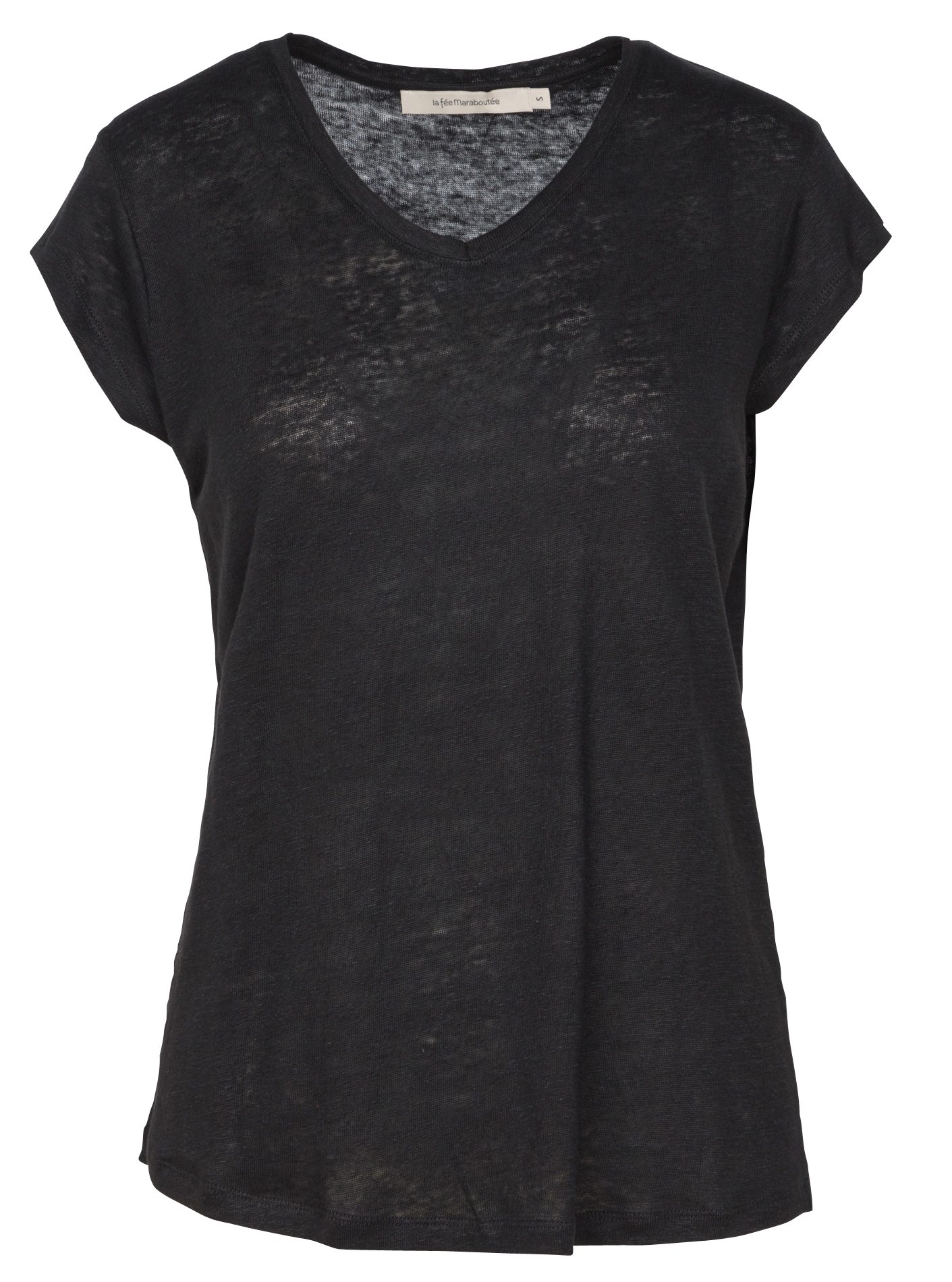 T-shirt met V-hals van linnen LA FEE MARABOUTEE Zwart