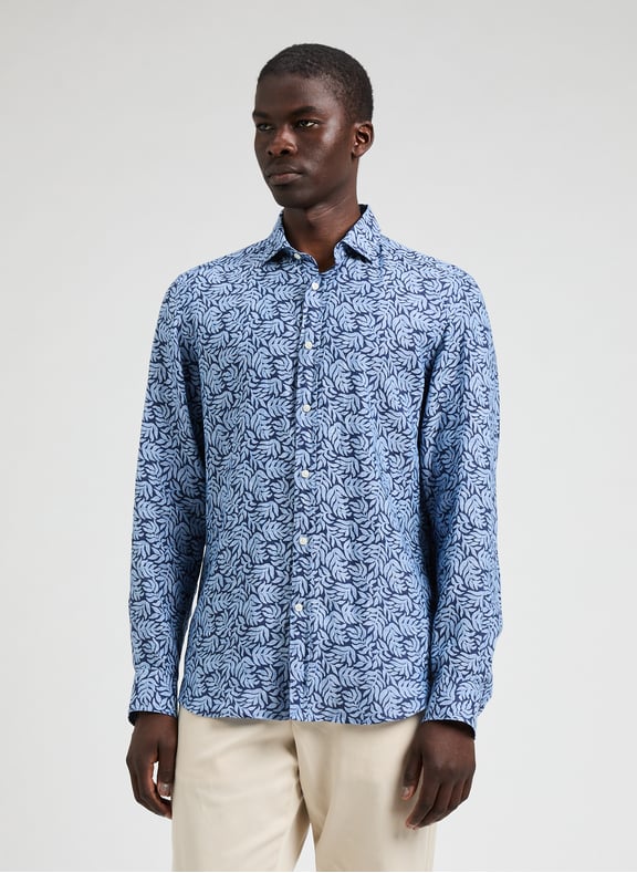 Chemise à motif en lin Bleu by FACONNABLE FACONNABLE Chemise à motif en lin Bleu