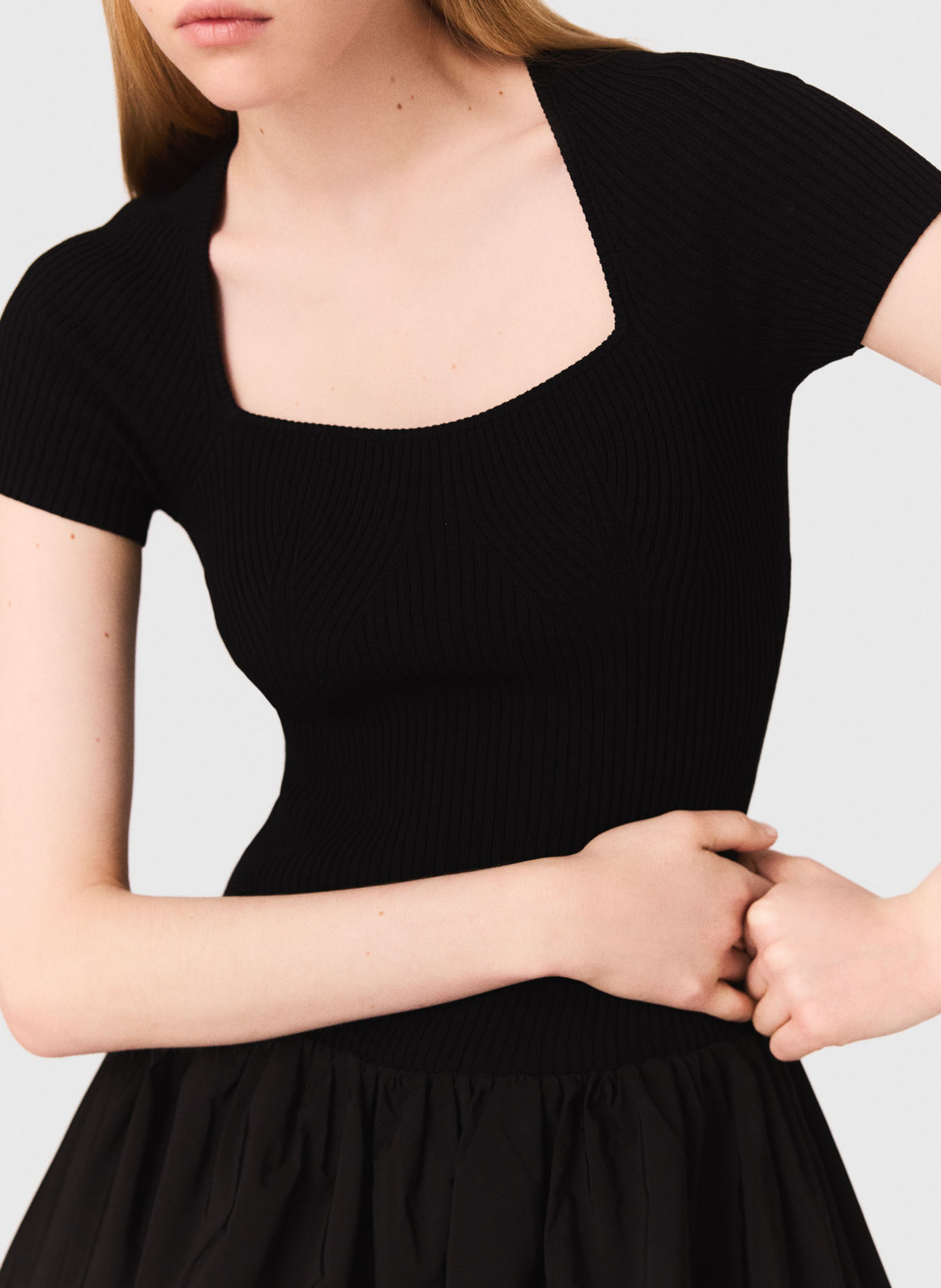 Robe midi col carré patineuse MAJE Noir