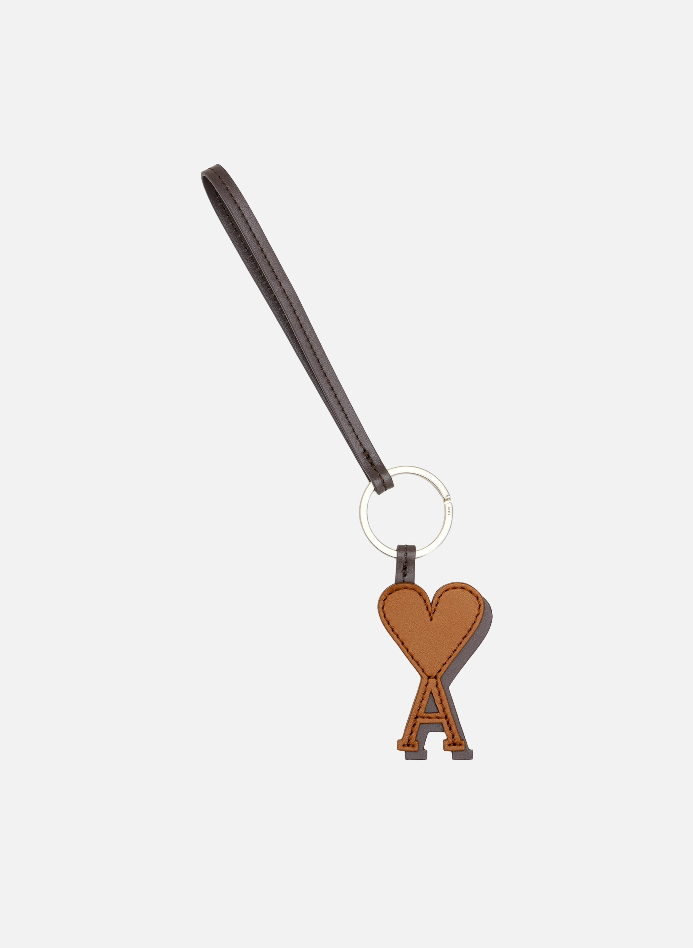 Porte clés ami de coeur en cuir lisse unisexe AMI PARIS Marron