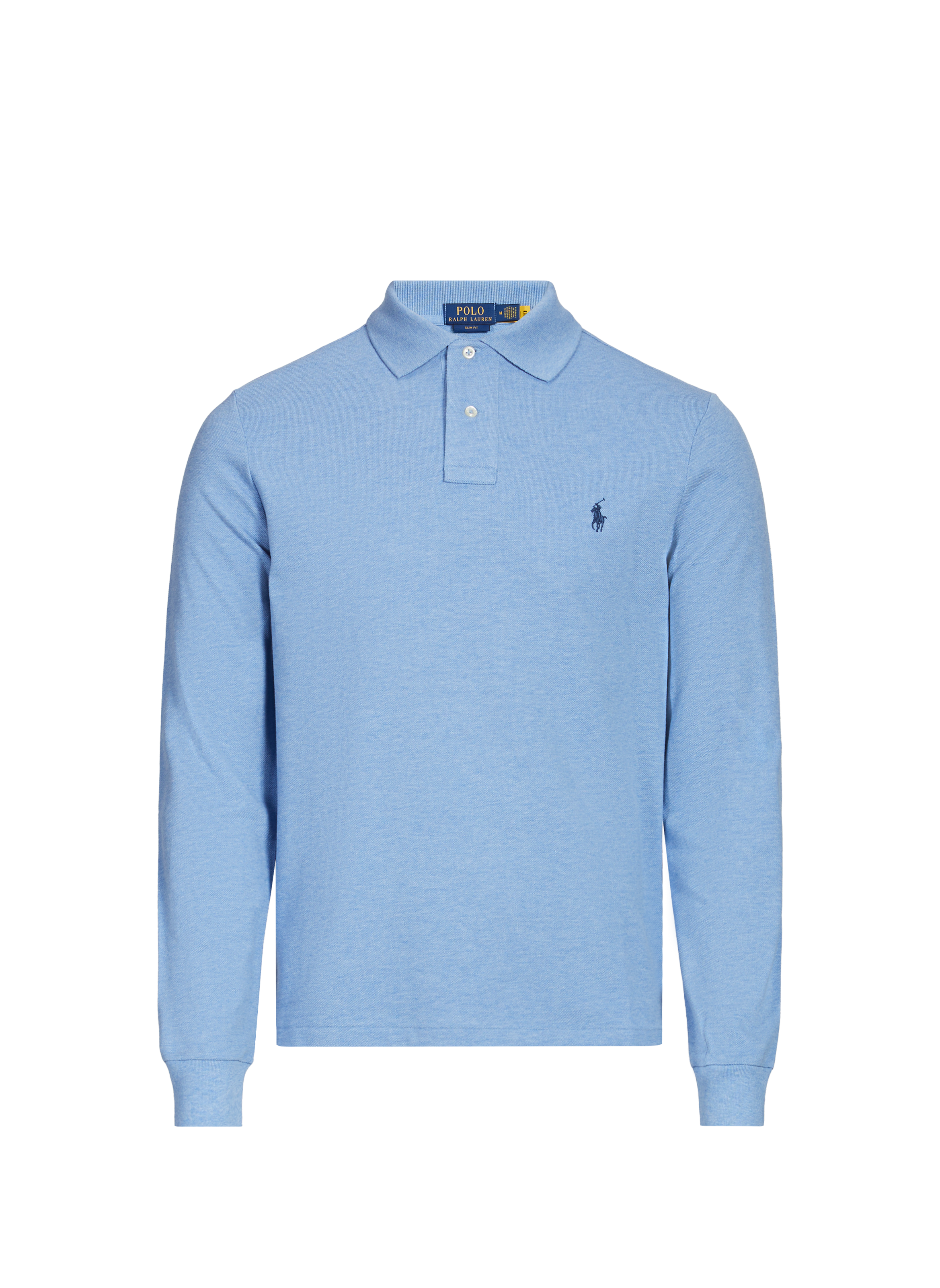 POLO RALPH LAUREN Polo slim à manches longues en maille piqué de coton Bleu