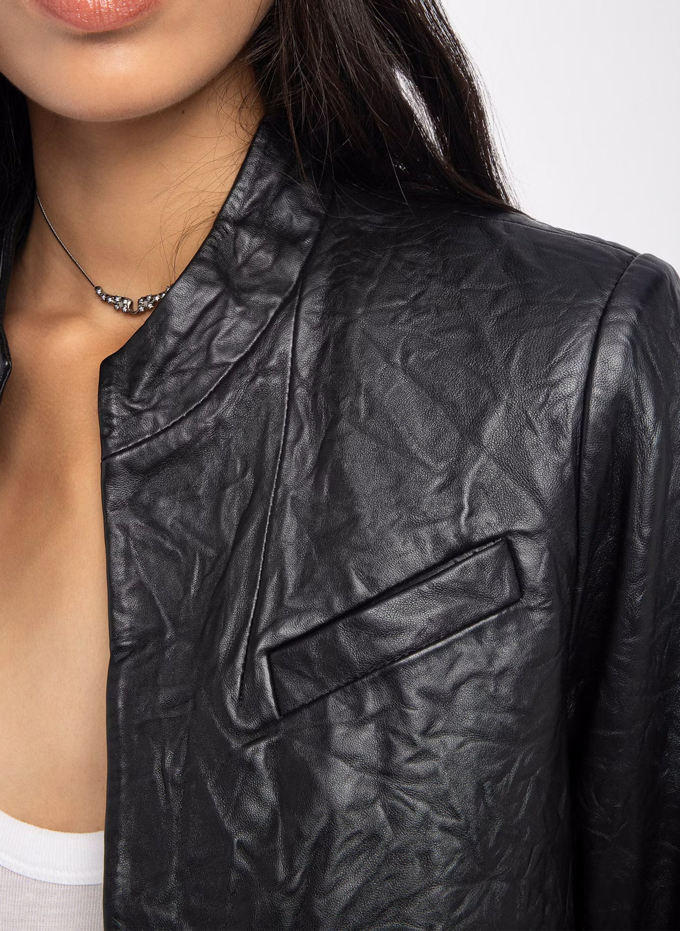 Blouson col rond en cuir veryn ZADIG&VOLTAIRE Noir