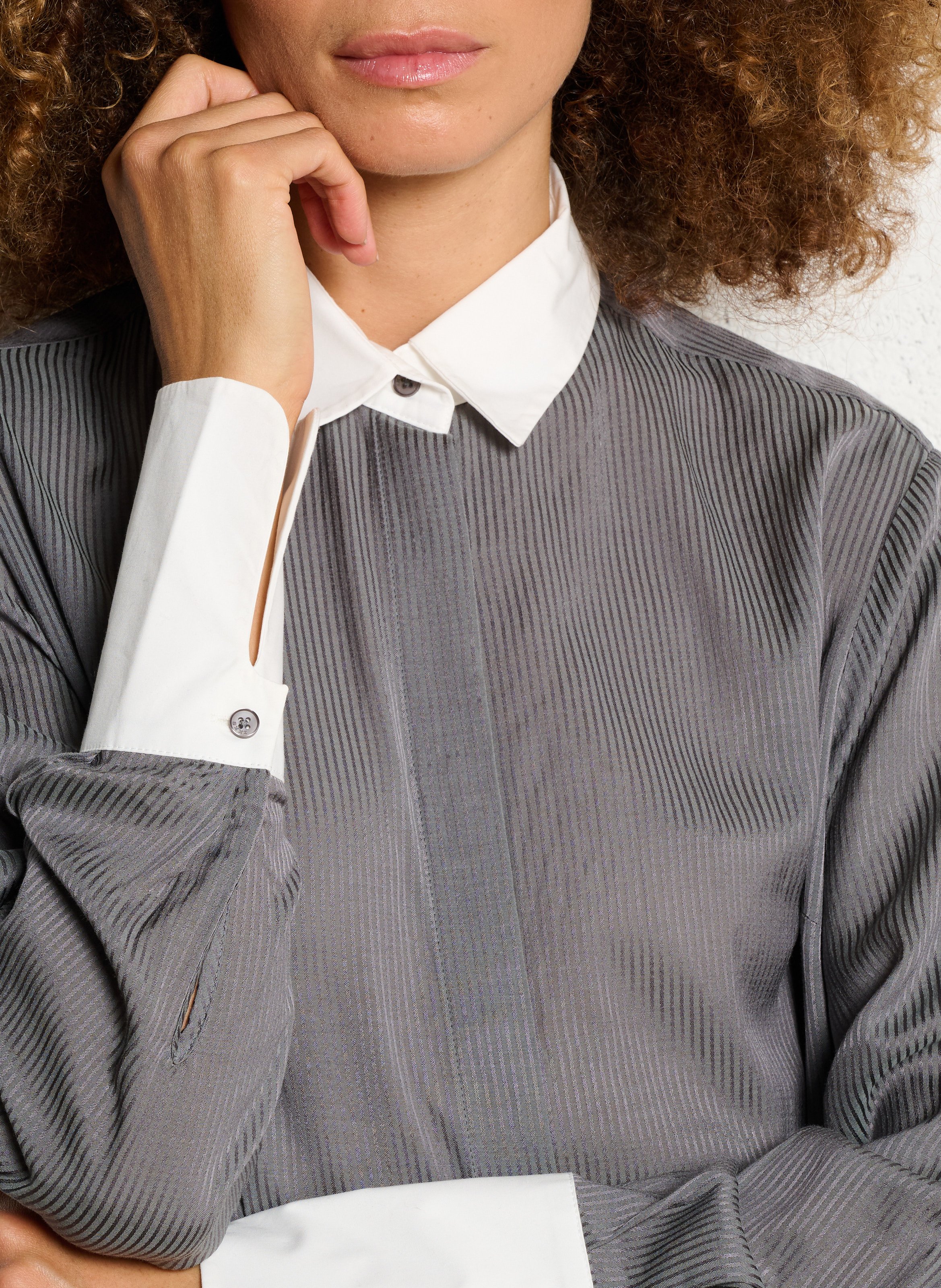 Chemise à rayures col classique IKKS Gris