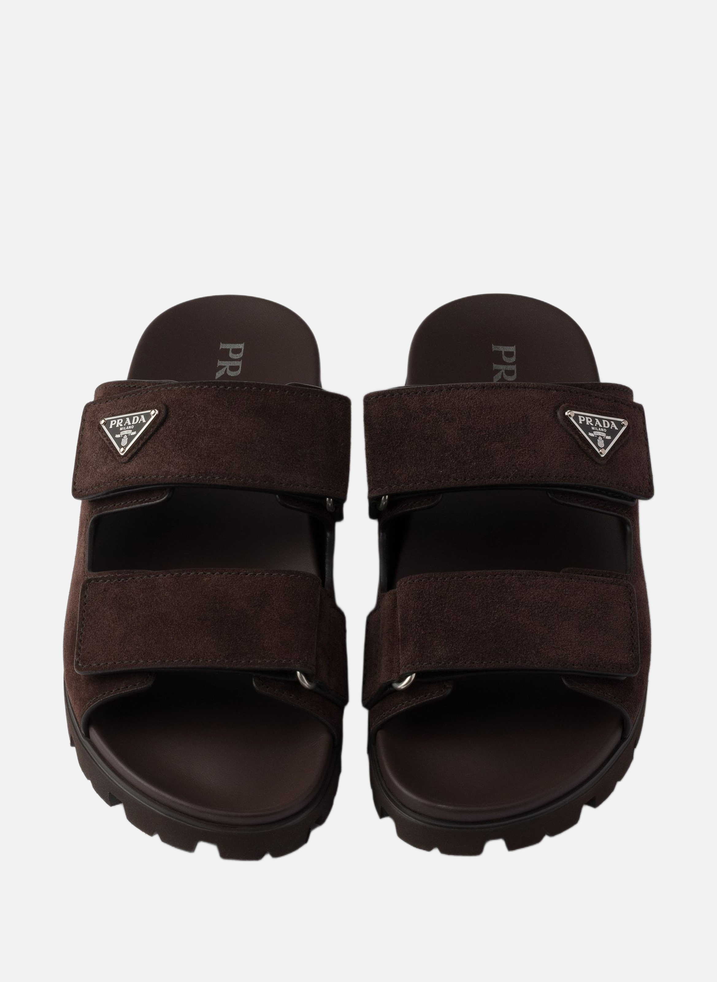 Sandales avec bande en veau velours PRADA Marron