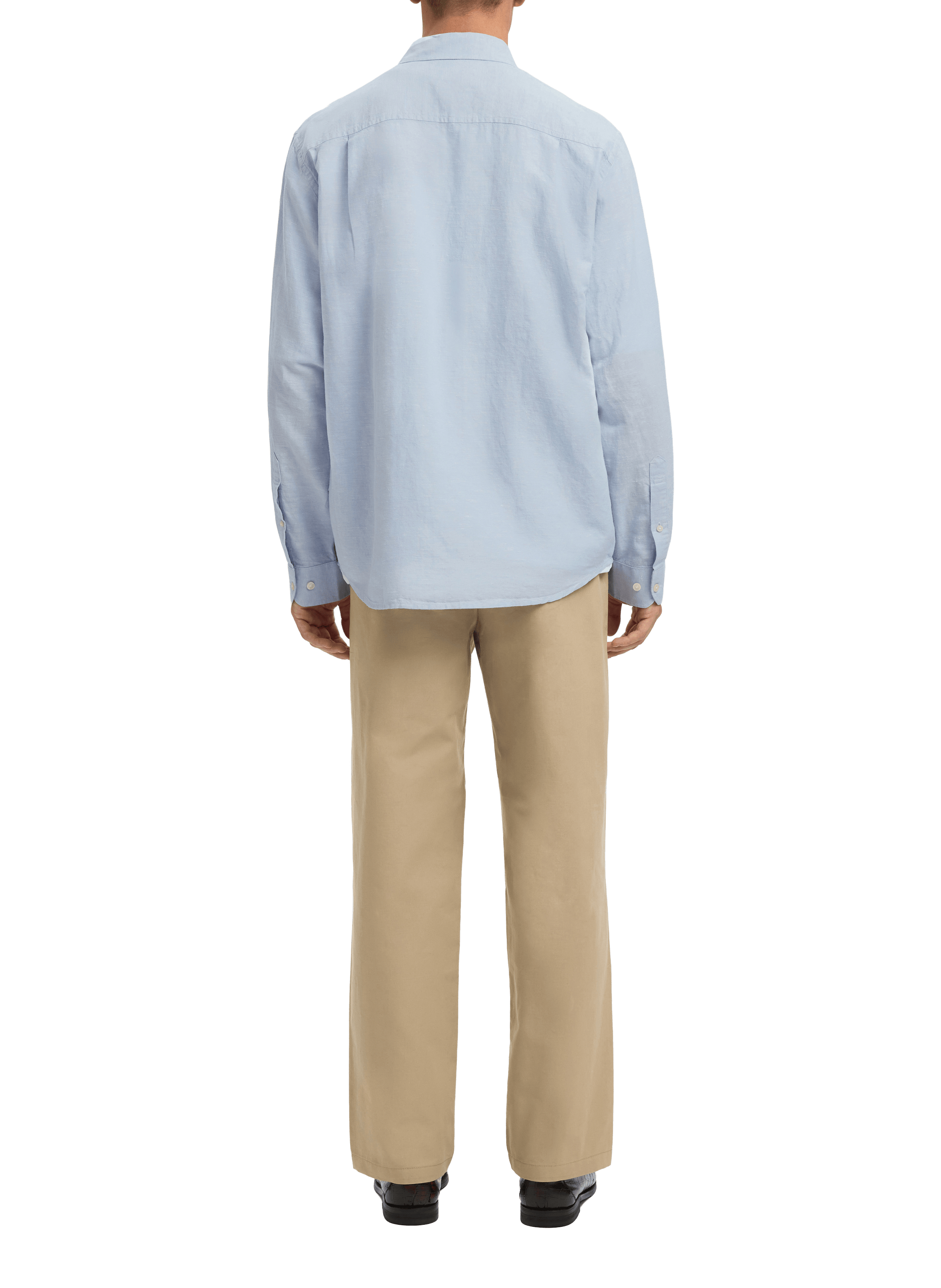 Solid shirt with a button-down collar in linen and cotton SELECTED Blue