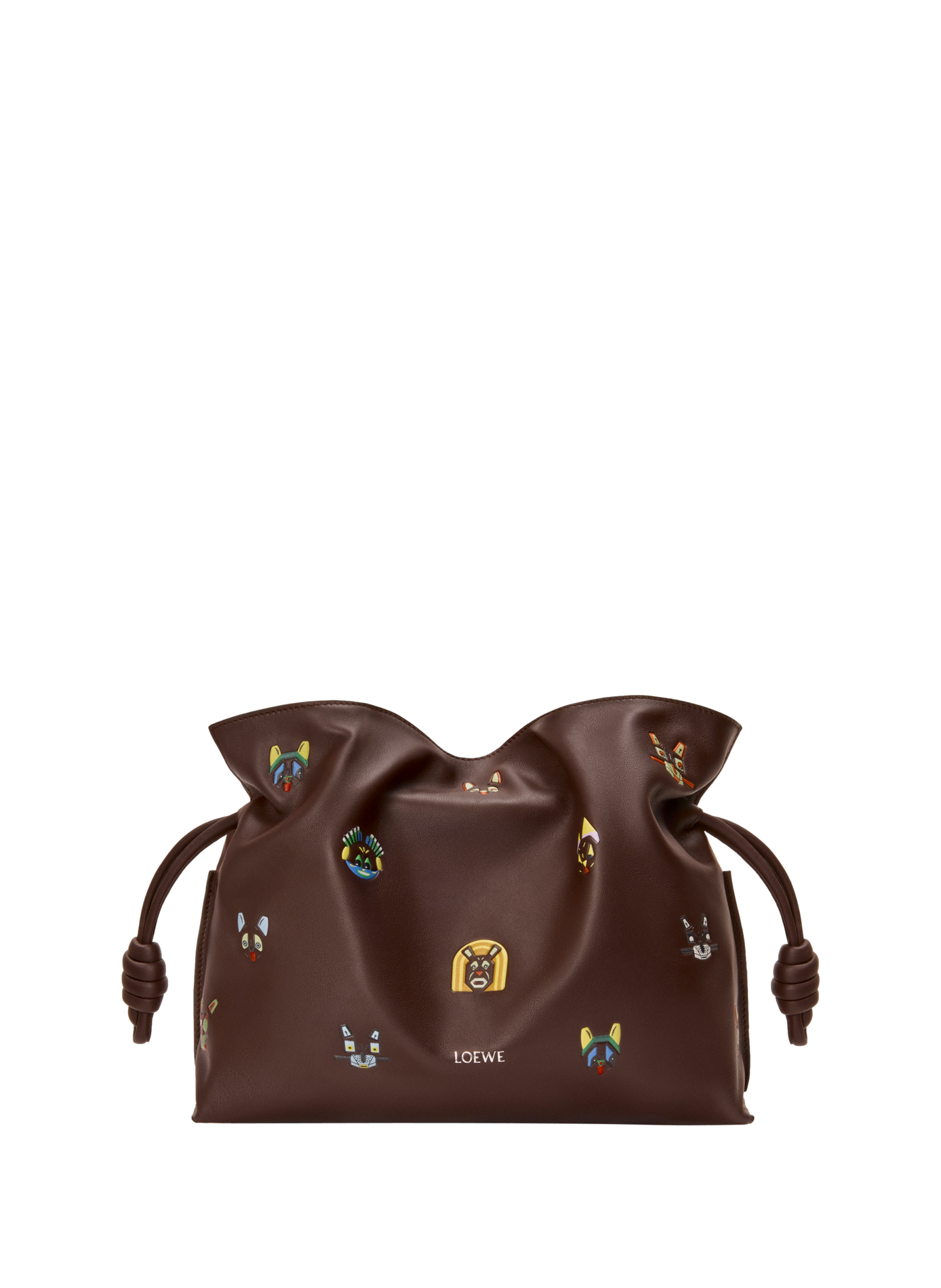 LOEWE x Louis Wain - Flamenco clutch moyen Cats en cuir de veau nappa LOEWE Marron