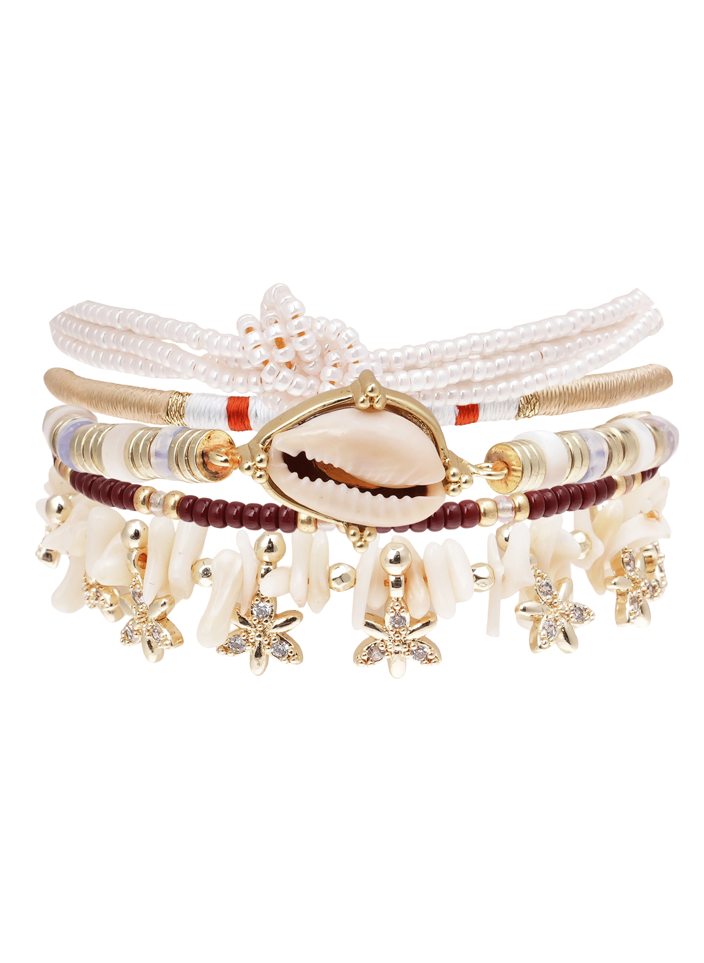 Bracelet manchette multiliens avec perles et pampilles fiores HIPANEMA Blanc