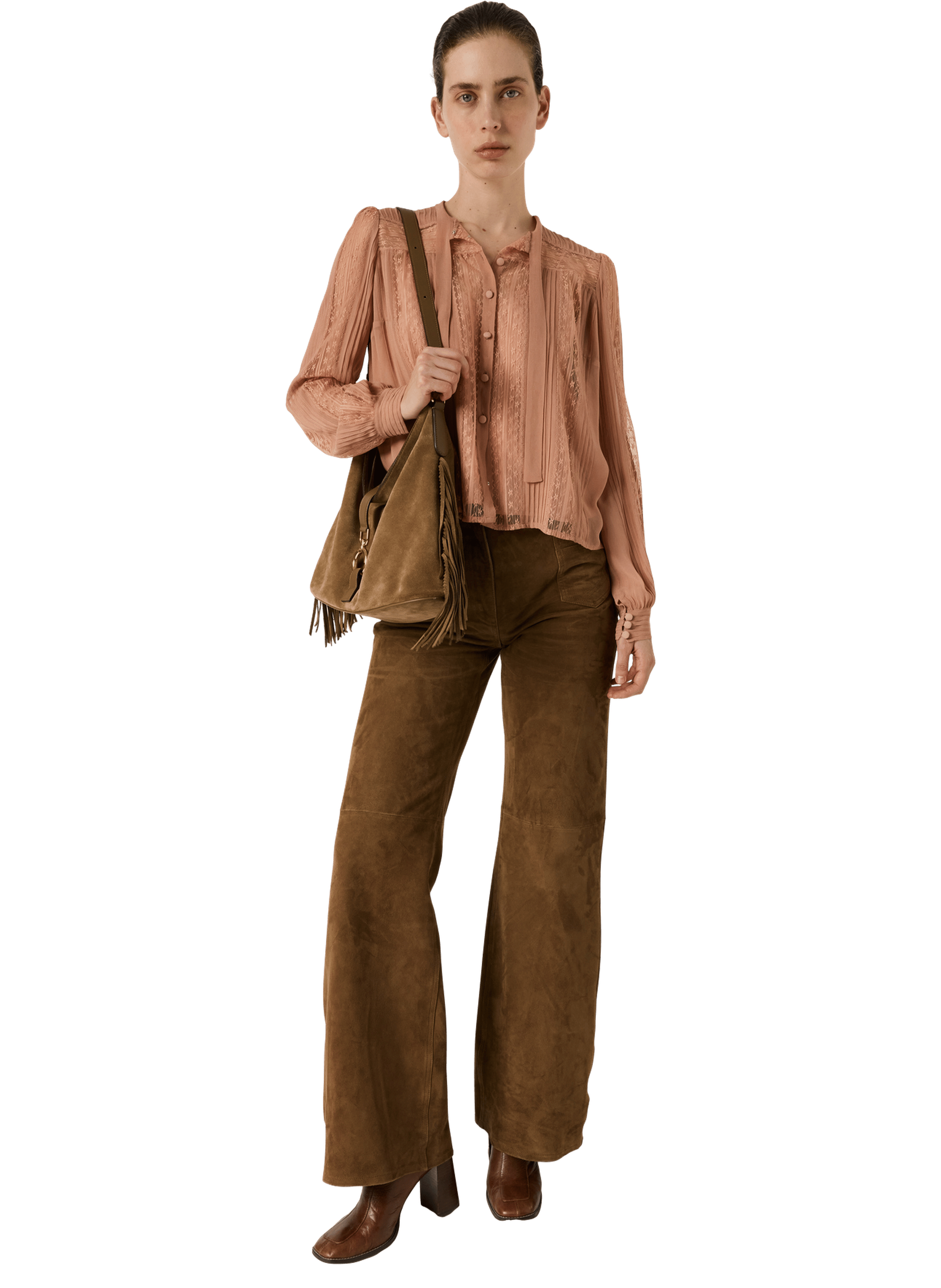 Chemise en dentelle à col lavallière - CYRANA GERARD DAREL Beige