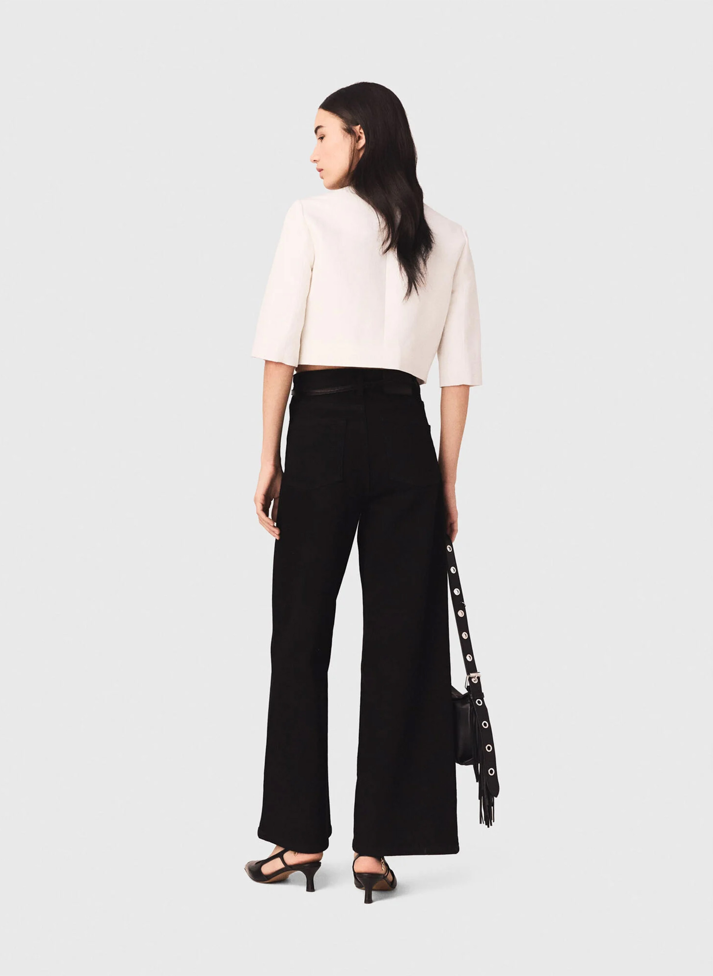 Jean flare taille haute en coton mélangé MAJE Noir