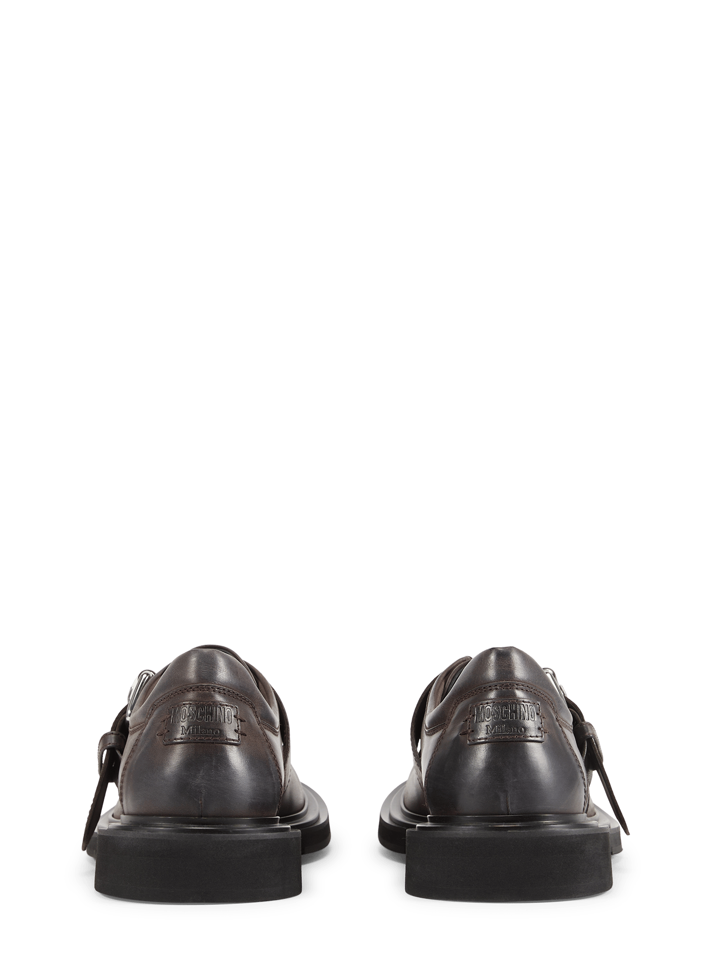 Distressed leather derbies MOSCHINO Brown