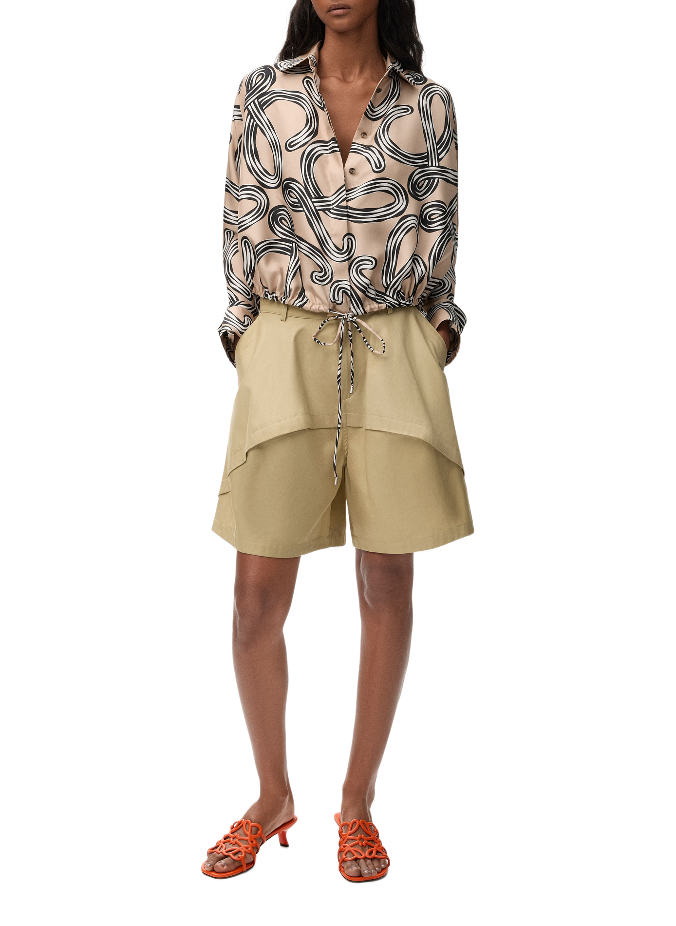 Printed silk balloon sleeve shirt LOEWE Beige