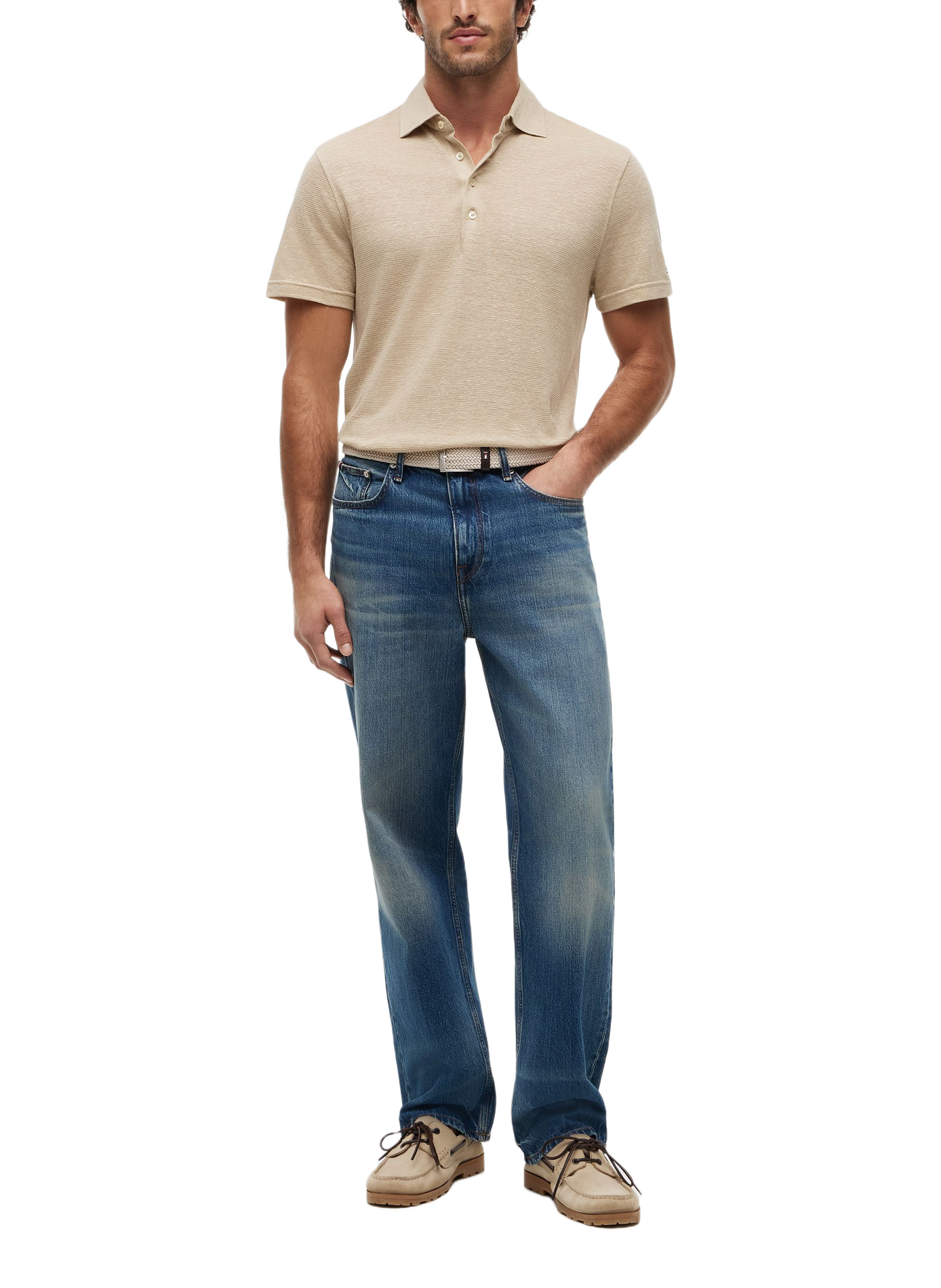 New York Label polo in cotton and linen TOMMY HILFIGER Beige