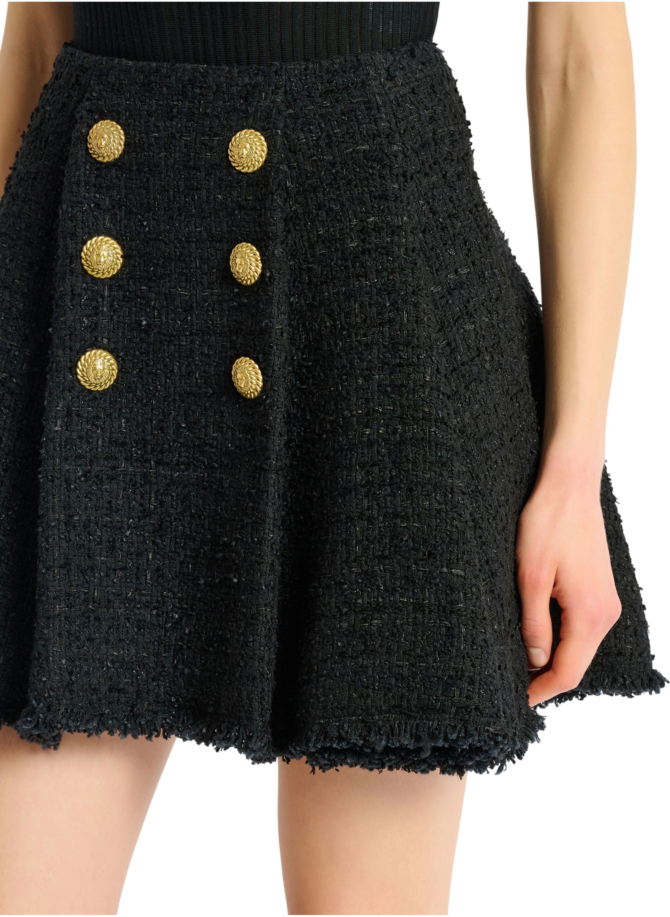 Jupe patineuse en tweed BALMAIN Noir