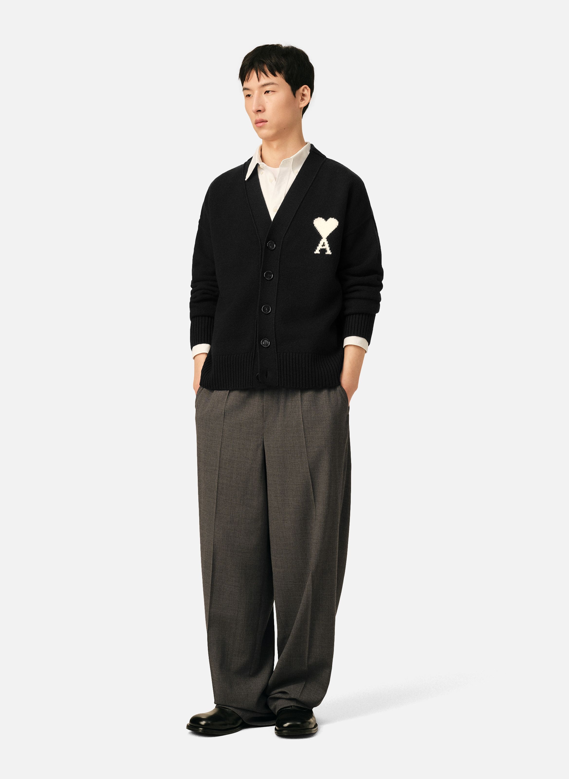 Cardigan unisexe en laine ami de coeur AMI PARIS Noir