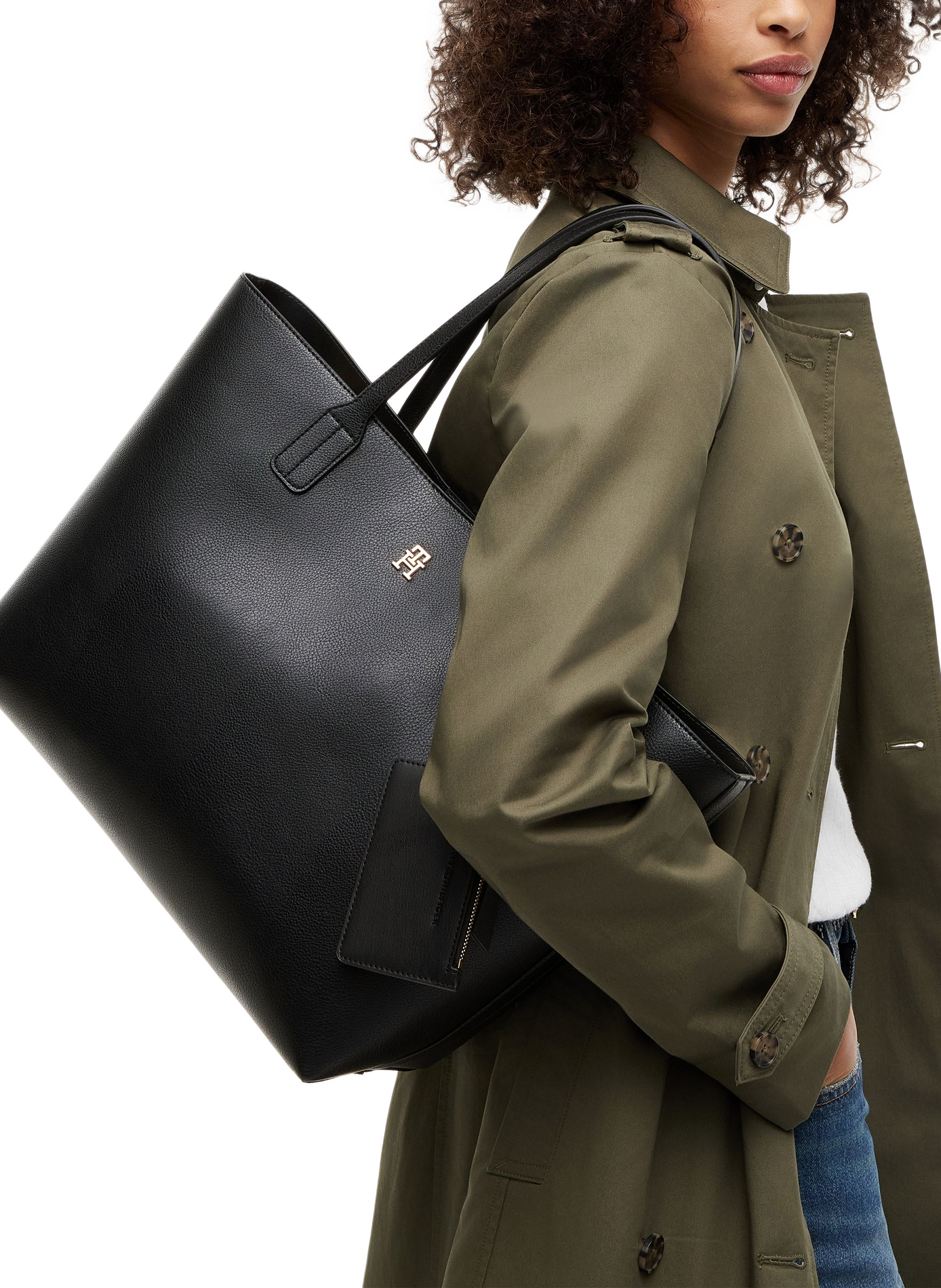 Sac cabas à poche zippée à logo métallique TOMMY HILFIGER Noir
