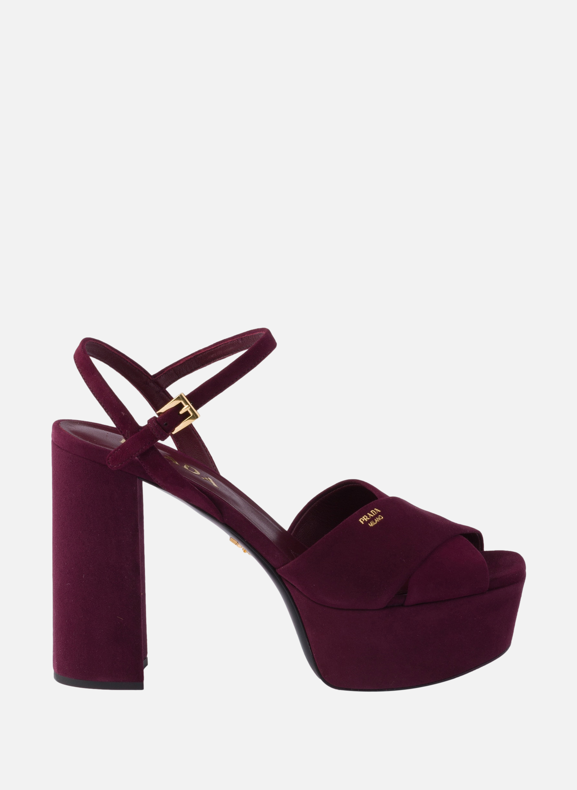 Sandales compensées en veau velours PRADA Rouge