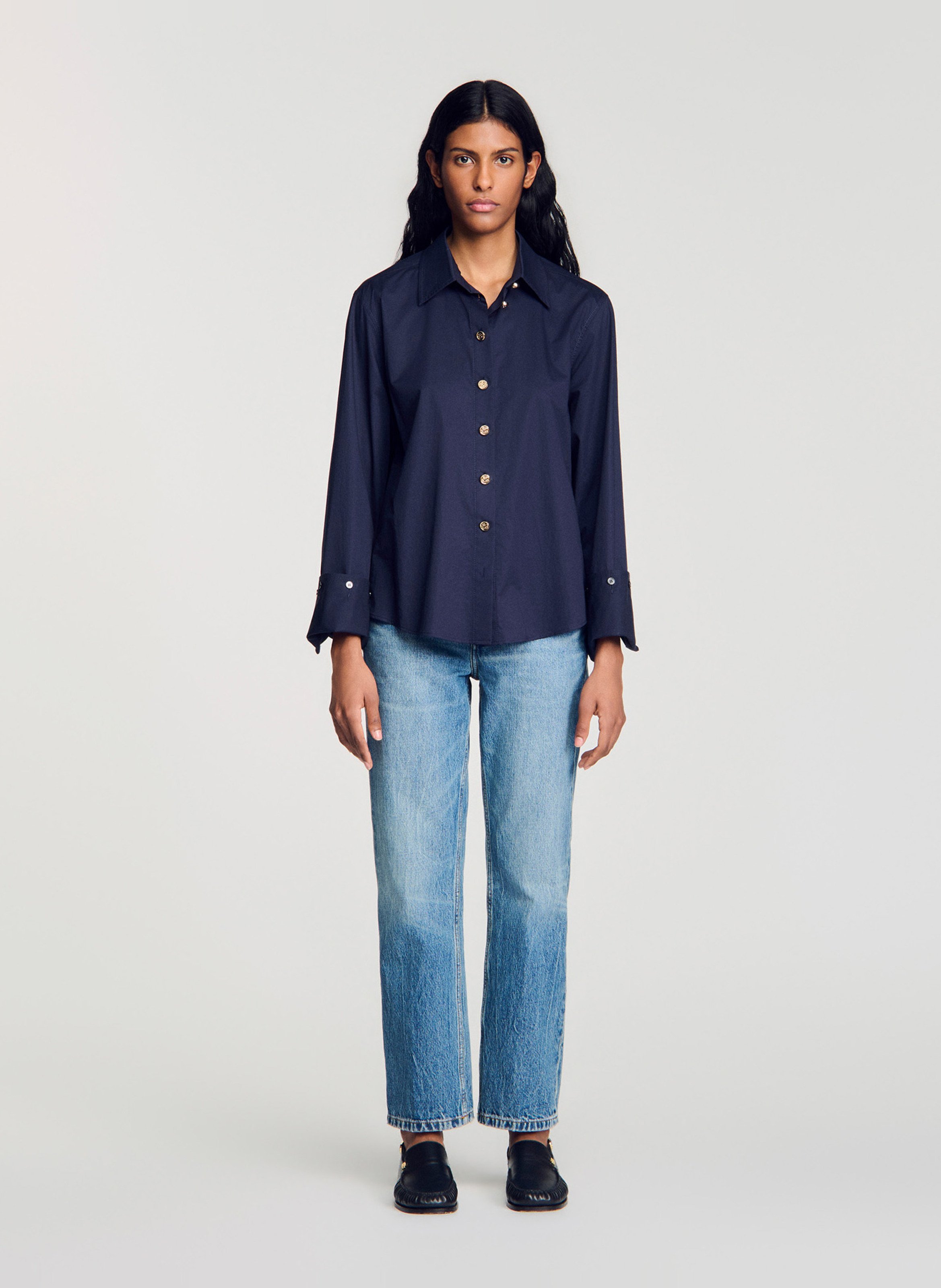 Chemise oversize col classique en coton mélangé SANDRO Bleu