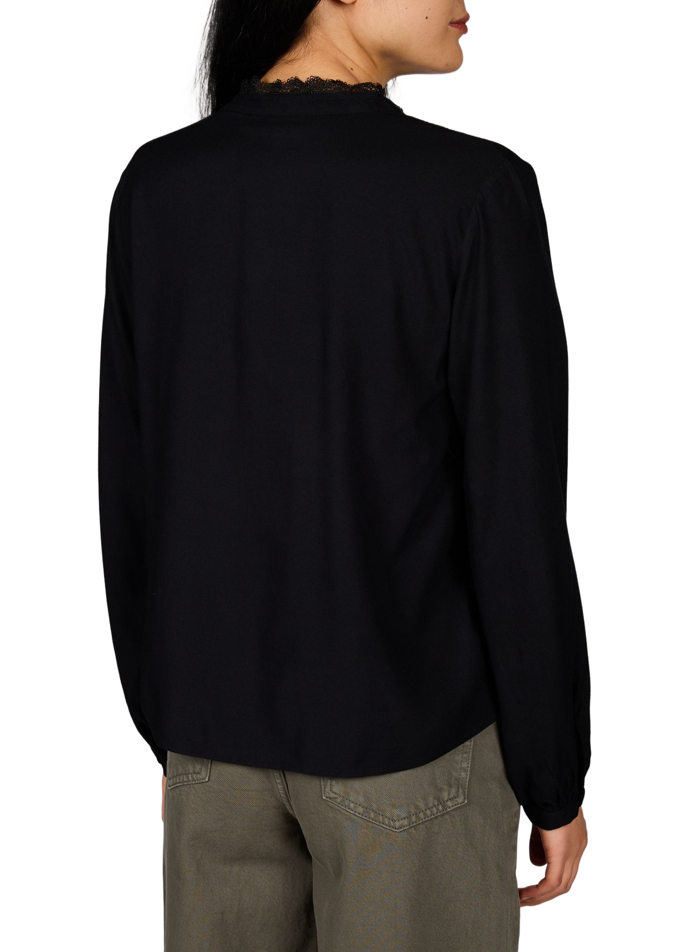Bluse VIGRACE mit V-Ausschnitt und Spitze VILA Schwarz