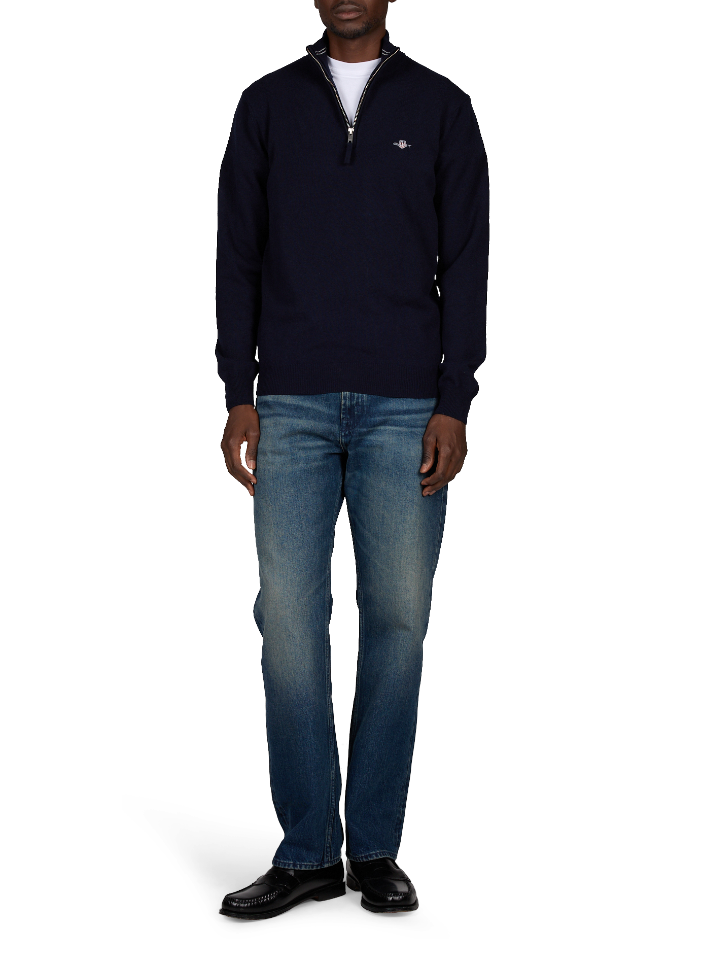 Pull col montant zippé uni en laine GANT Bleu
