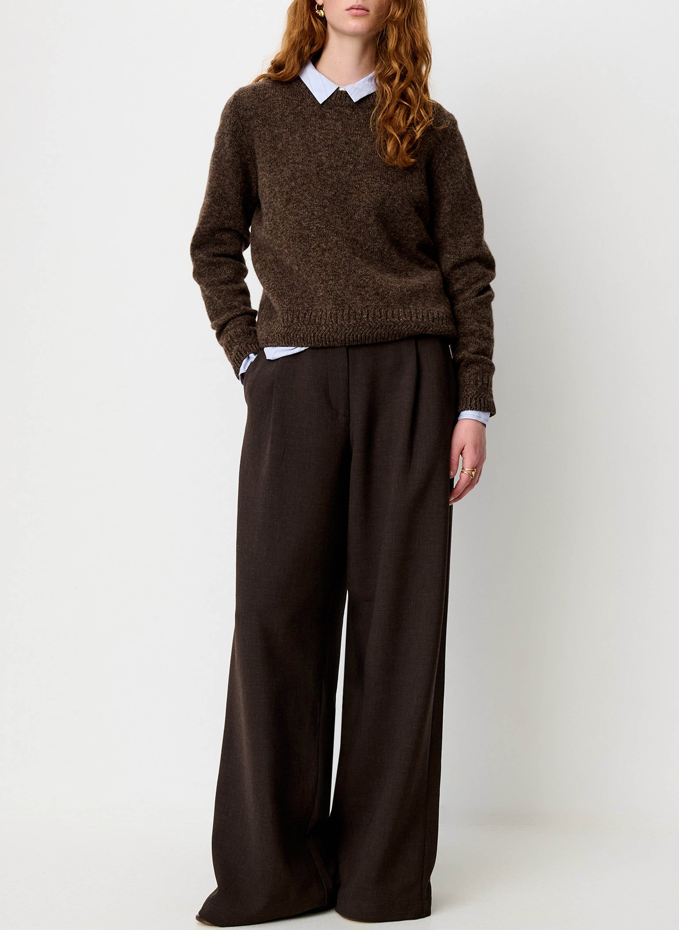Pull oversize col rond en laine mérinos silty SESSUN Marron
