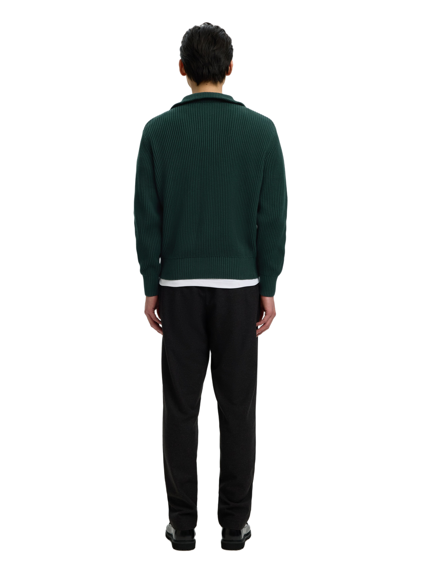 Ribbed cotton high-neck sweater SELECTED Green