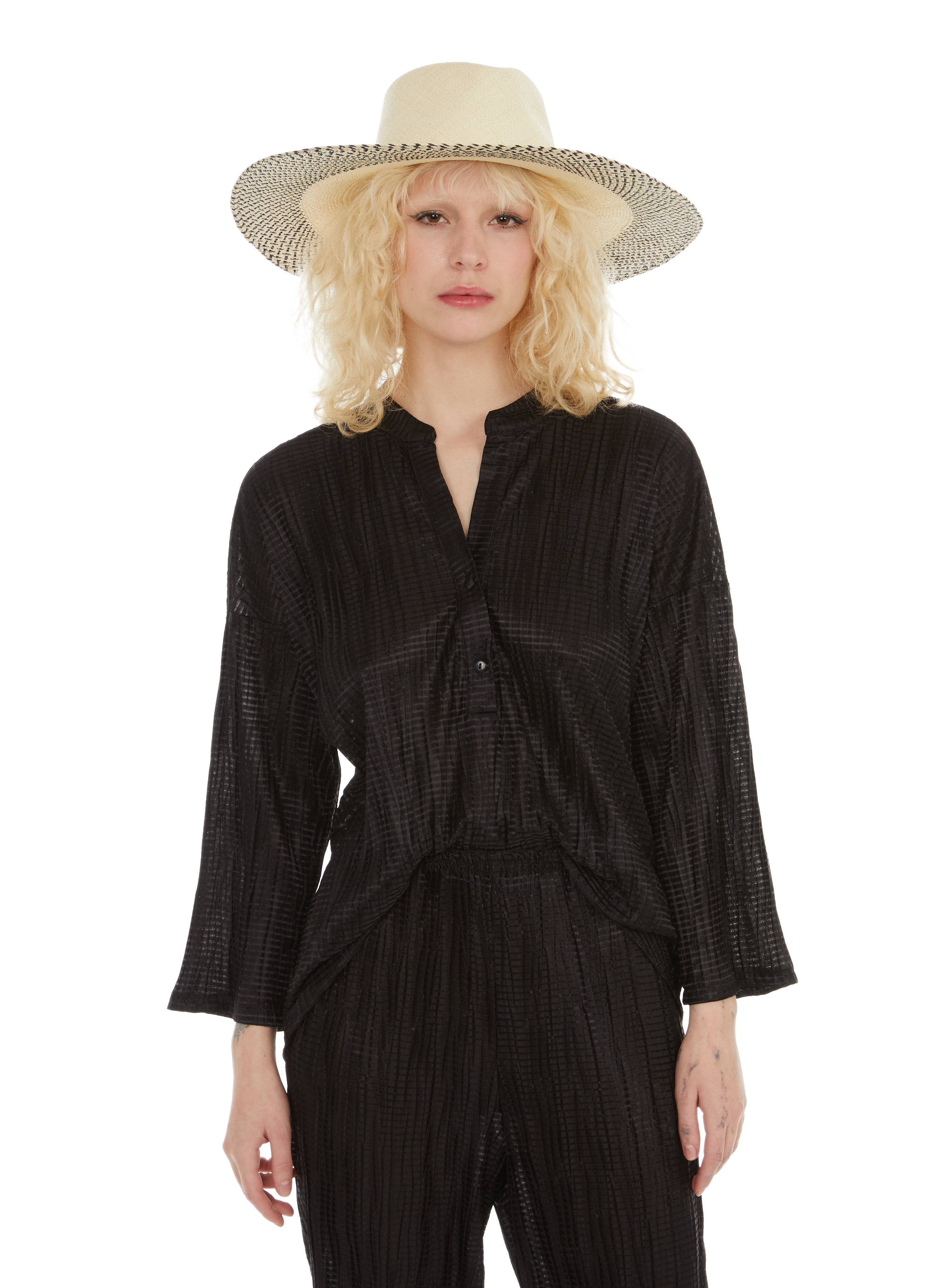 AU PRINTEMPS PARIS Chemisier effet plissé Noir